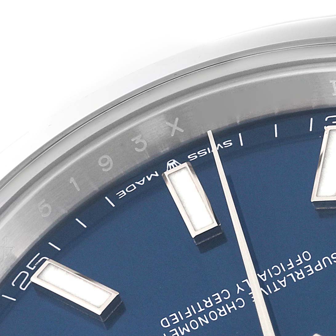 This image shows a close-up of the dial and bezel of a Rolex Datejust 41 126300 Men
s Stainless Steel Blue Dial 126300 Men
s Stainless Steel Blue Dial watch.