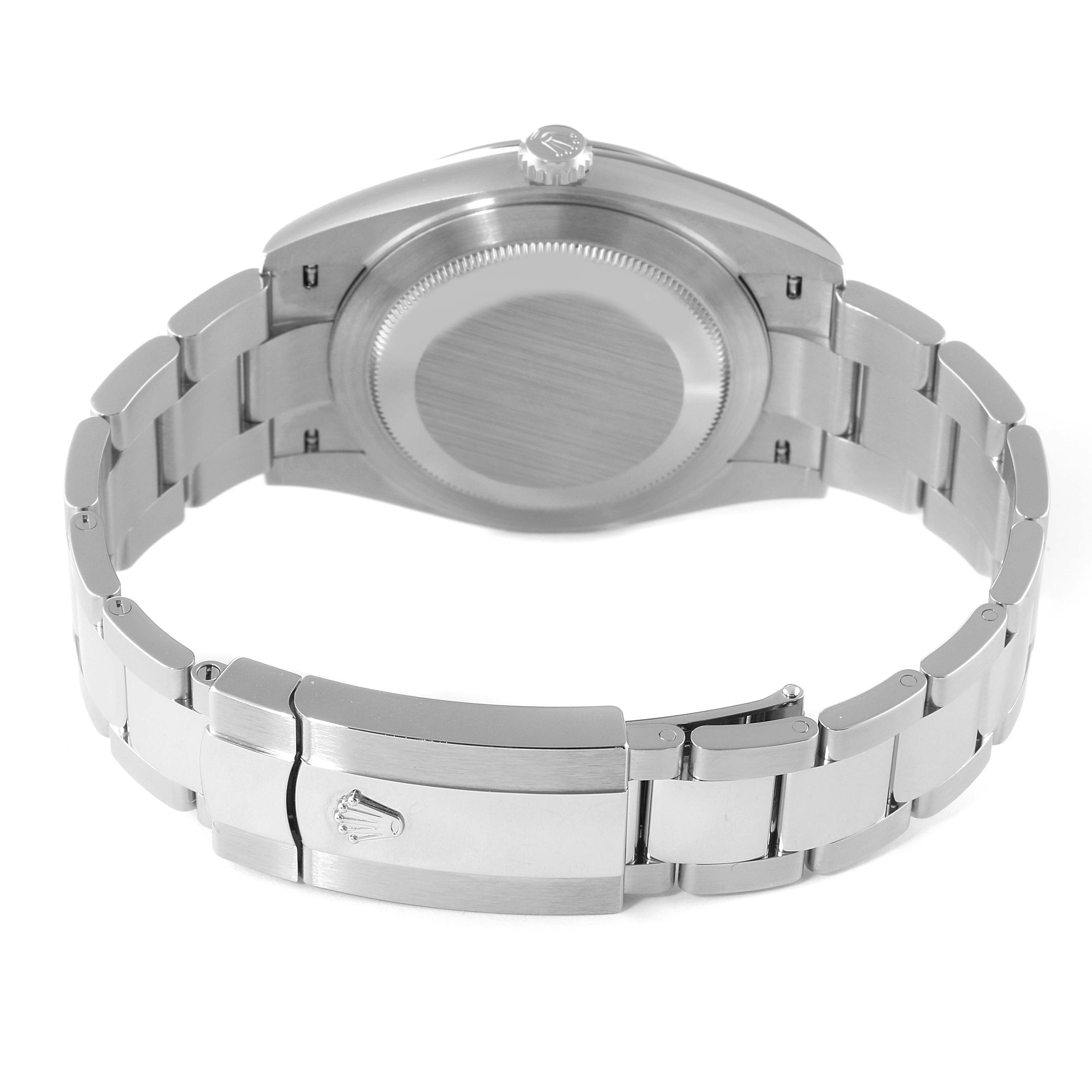 This image displays the back view of the Rolex Datejust 41 126300 Men's Stainless Steel Blue Dial 126300 Men's Stainless Steel Blue Dial watch, highlighting the case back and the clasp.