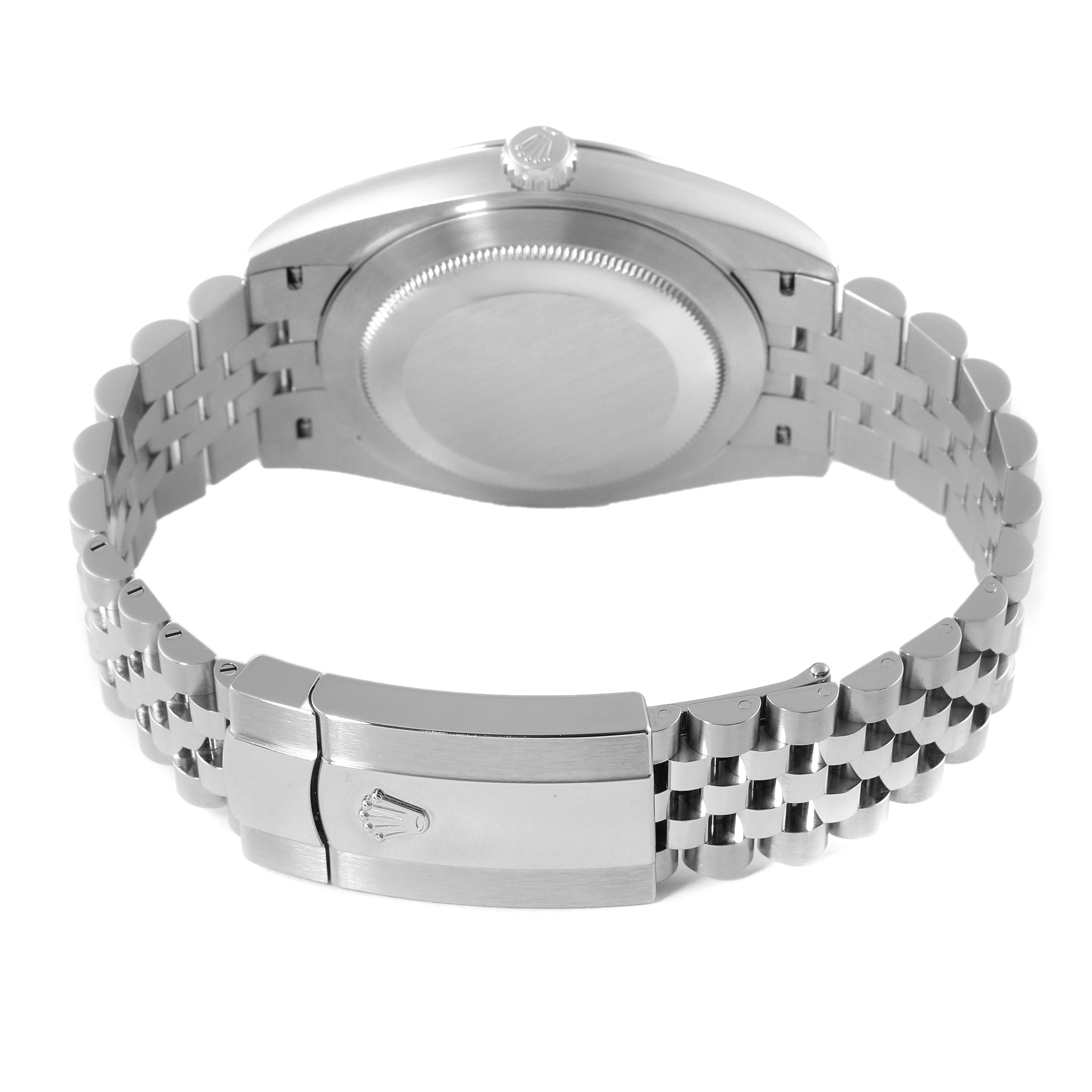 This image shows the back case and bracelet clasp of a Rolex Datejust 41 126300 Men
s Stainless Steel Blue Dial 126300 Men
s Stainless Steel Blue Dial watch.