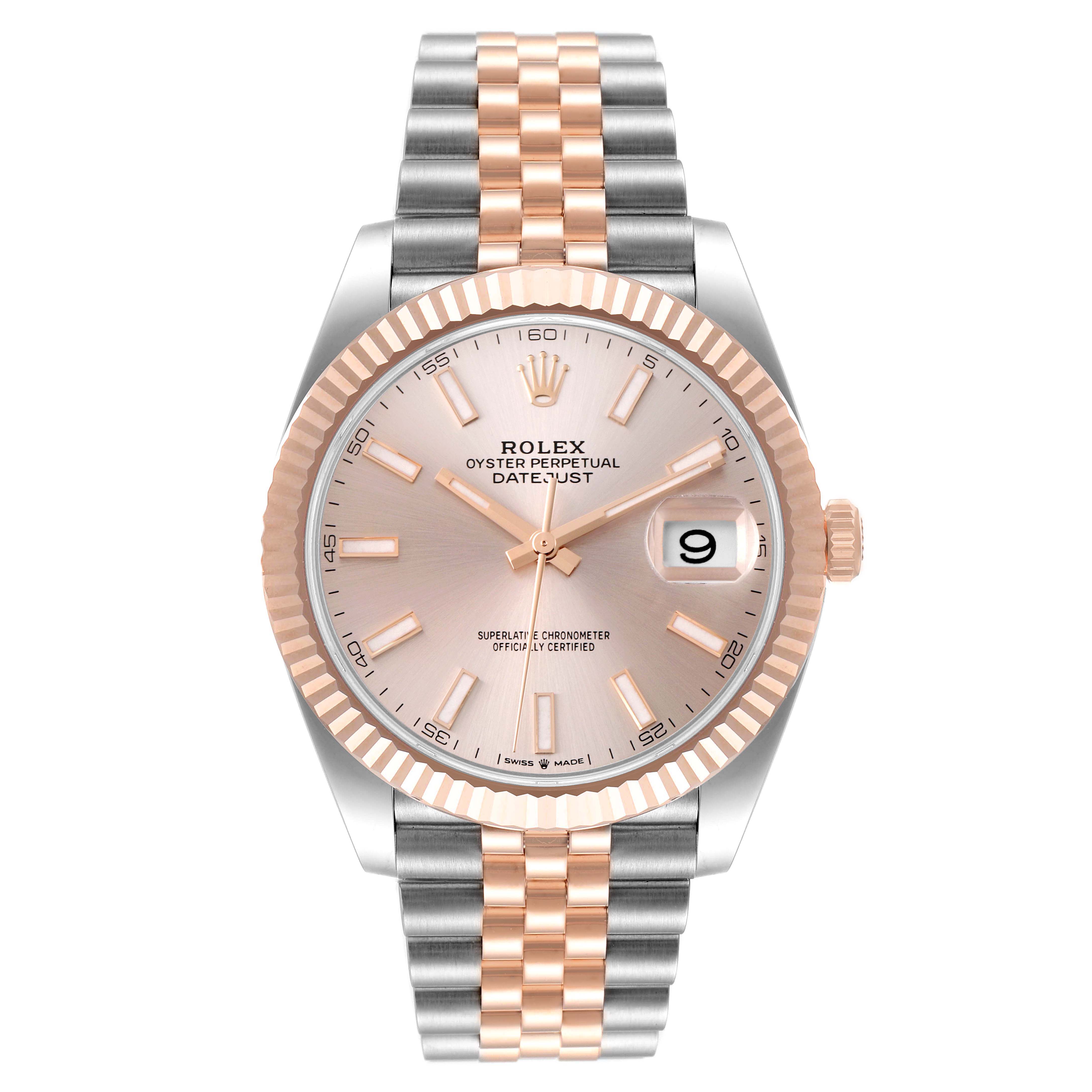 This Rolex Datejust 41 126331 Men's Steel and Gold (two tone) Beige Dial 126331 Men's Steel and Gold (two tone) Beige Dial watch is shown from the front, highlighting the dial, bezel, case, and bracelet.