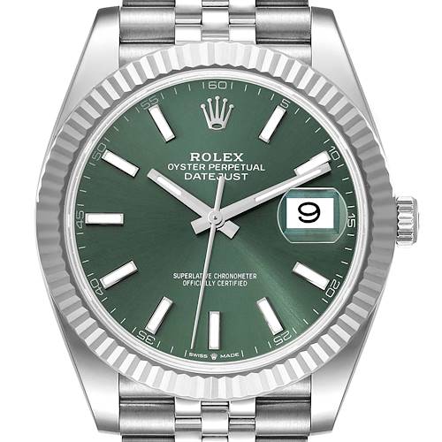 Photo of Rolex Datejust 41 Steel White Gold Mint Green Dial Mens Watch 126334 Box Card