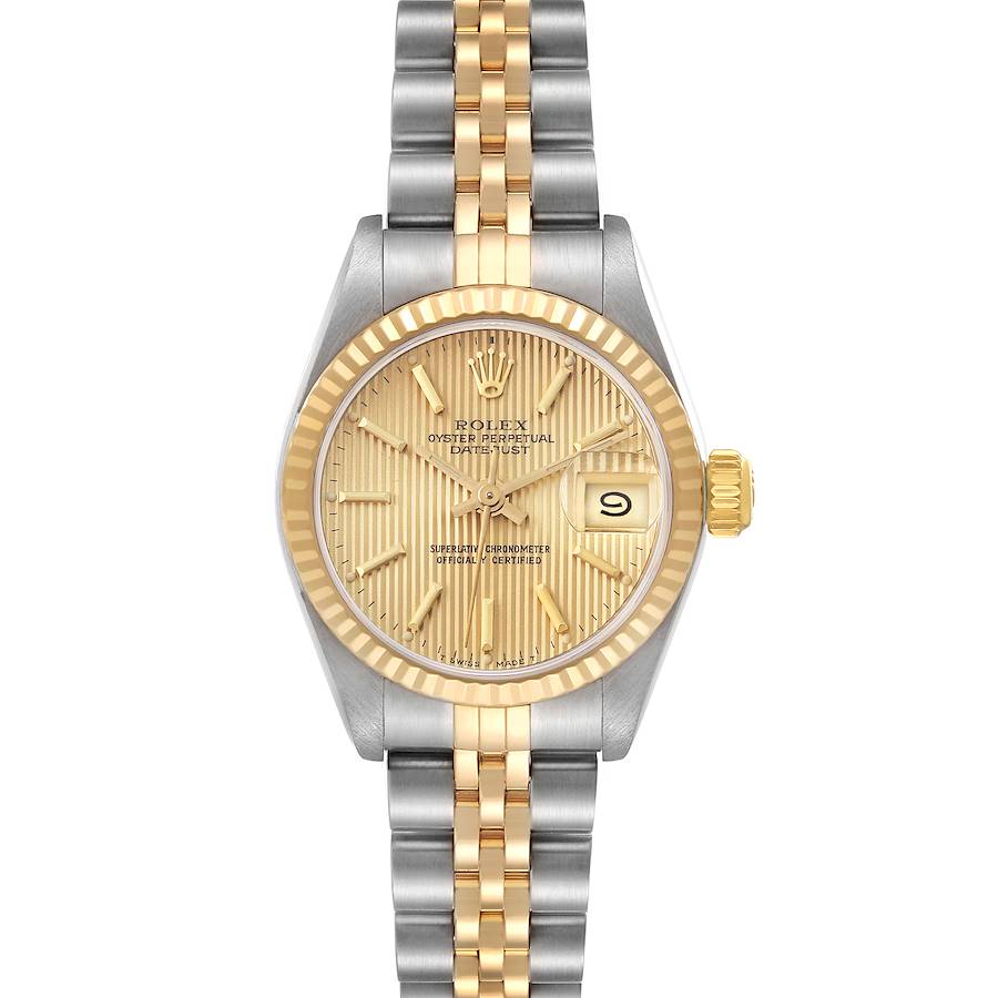 Rolex Datejust Champagne Tapestry Dial Steel Yellow Gold Ladies Watch 69173 SwissWatchExpo