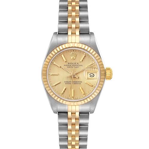 Photo of Rolex Datejust Champagne Tapestry Dial Steel Yellow Gold Ladies Watch 69173