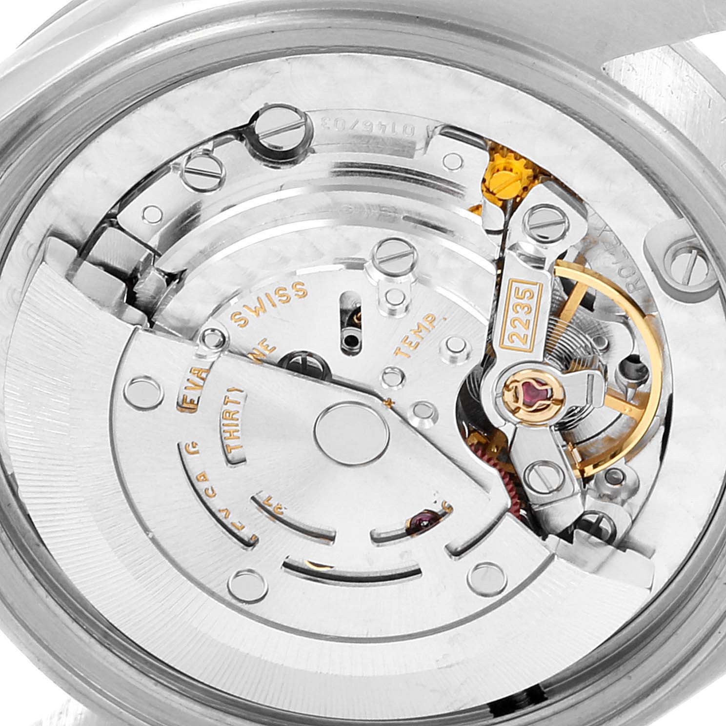 This image shows the internal mechanical movement of a Rolex Mid-Size 78274 Women
s Stainless Steel White Dial 78274 Women
s Stainless Steel White Dial model watch viewed from the back.