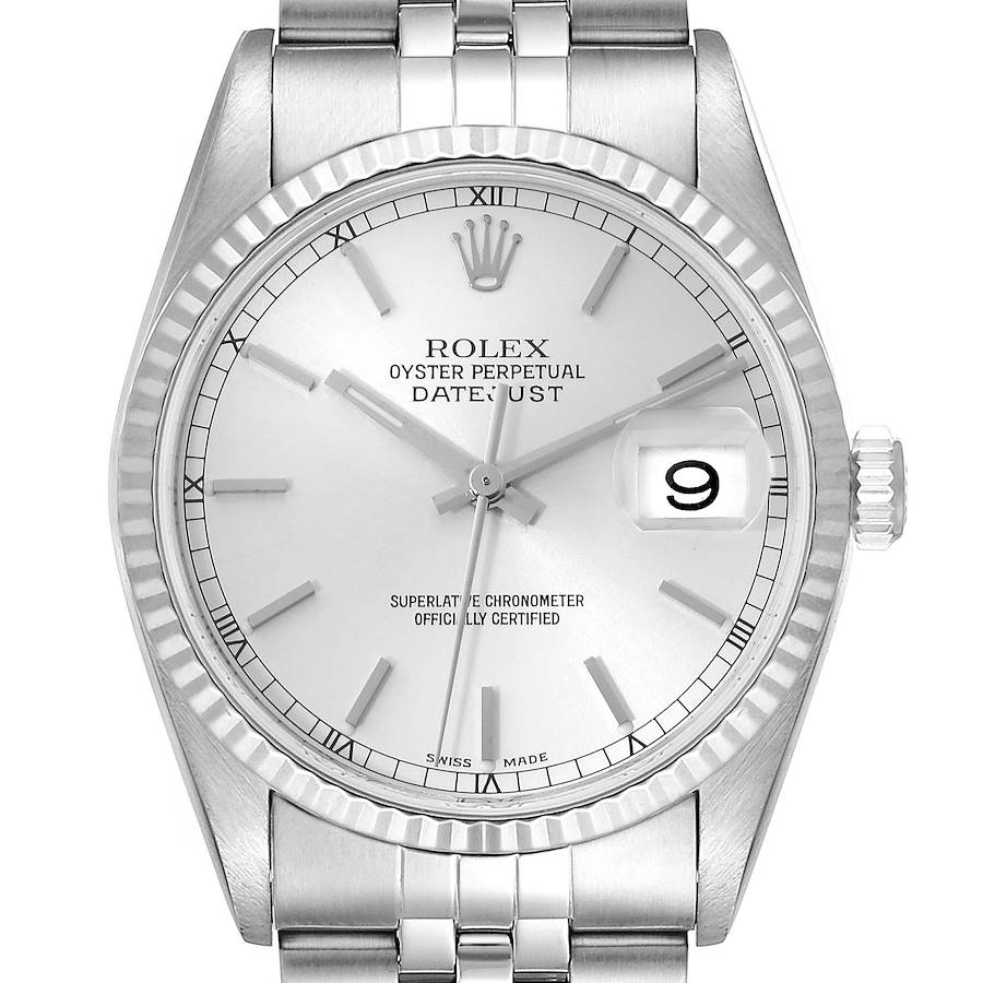 Rolex Datejust Silver Dial Steel White Gold Mens Watch 16234 SwissWatchExpo