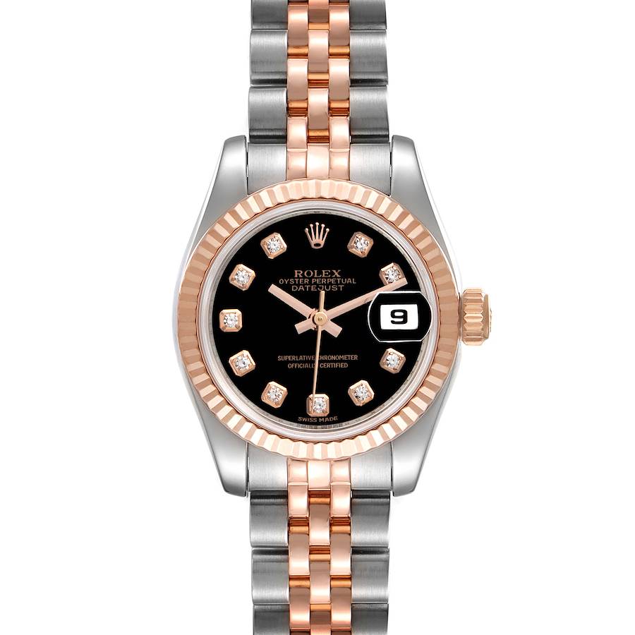 Rolex Datejust Steel Rose Gold Black Dial Ladies Watch 179171 Box Papers SwissWatchExpo
