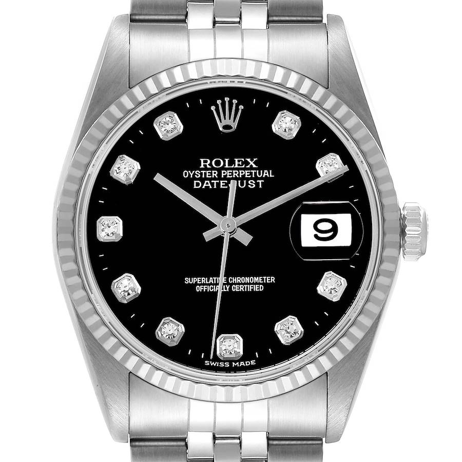 Rolex Datejust Steel White Gold Black Diamond Dial Mens Watch 16234 SwissWatchExpo