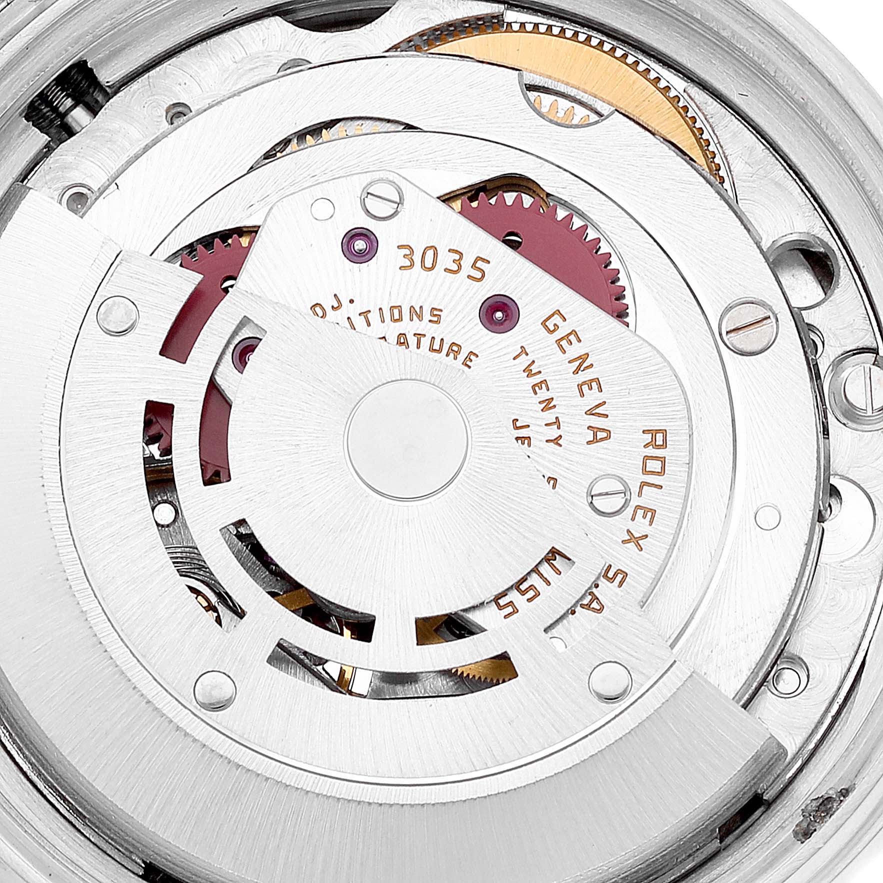 This close-up image shows the intricate inner mechanism of the Rolex Vintage Collection 16014 Men's Stainless Steel Silver Dial 16014 Men's Stainless Steel Silver Dial watch.