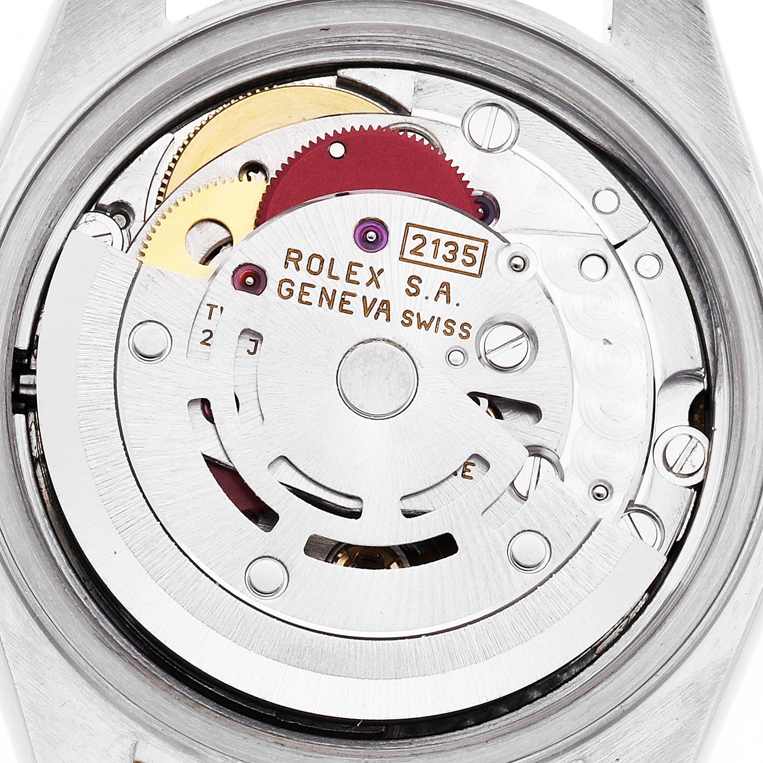 The image shows the movement from the back of a Rolex Datejust 69173 Women's Steel and Gold (two tone) Champagne Dial 69173 Women's Steel and Gold (two tone) Champagne Dial watch, highlighting the mechanical components.