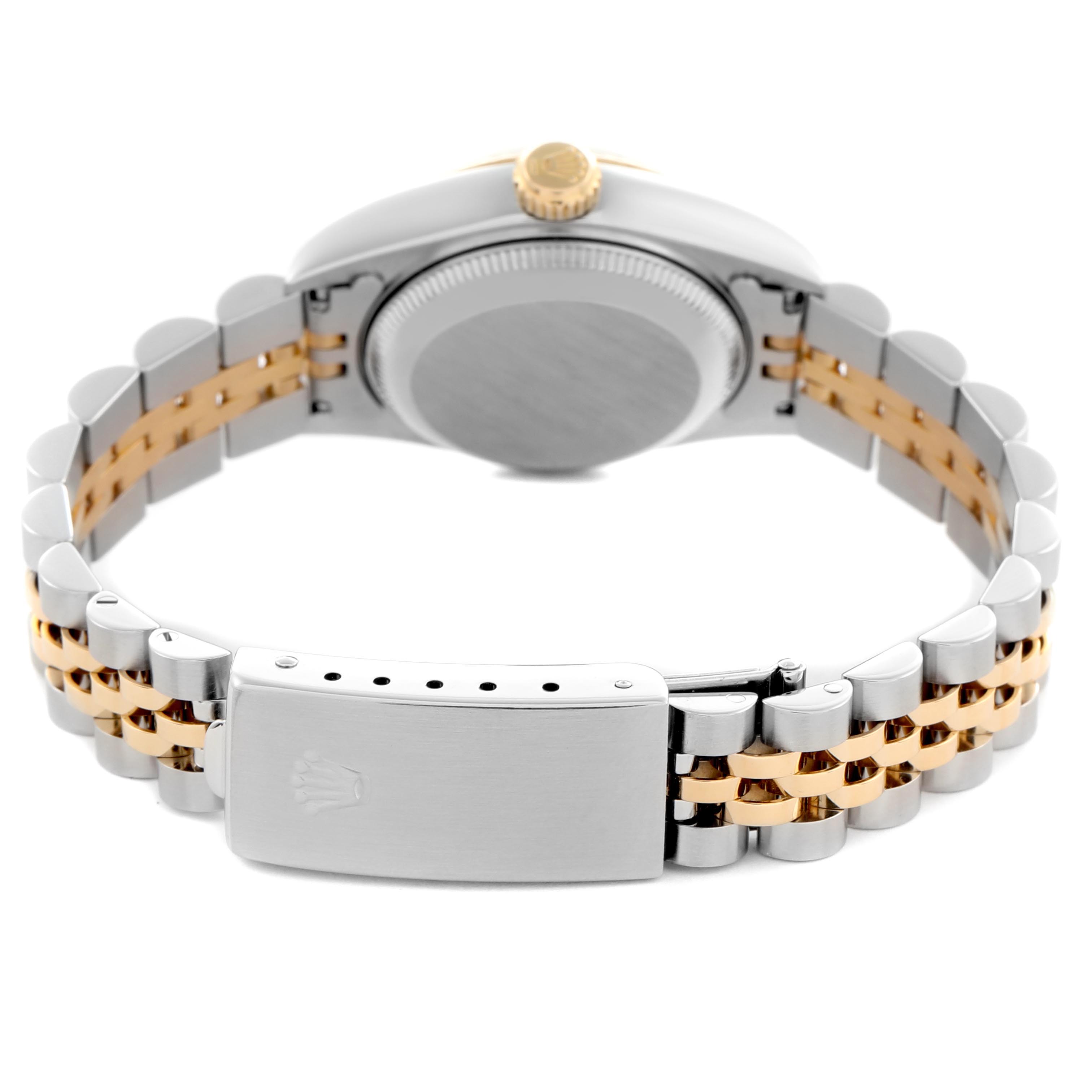 The image shows the back of a Rolex Datejust 69173 Women's Steel and Gold (two tone) Champagne Dial 69173 Women's Steel and Gold (two tone) Champagne Dial, highlighting the bracelet and clasp from a rear angle.