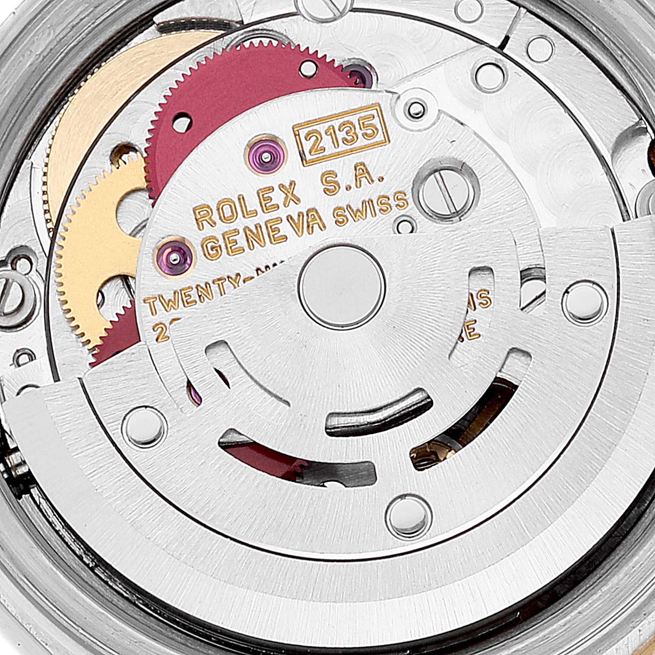This image shows the intricate inner movement and mechanism parts of a Rolex Datejust 69173 Women's Steel and Gold (two tone) Champagne Dial 69173 Women's Steel and Gold (two tone) Champagne Dial watch.