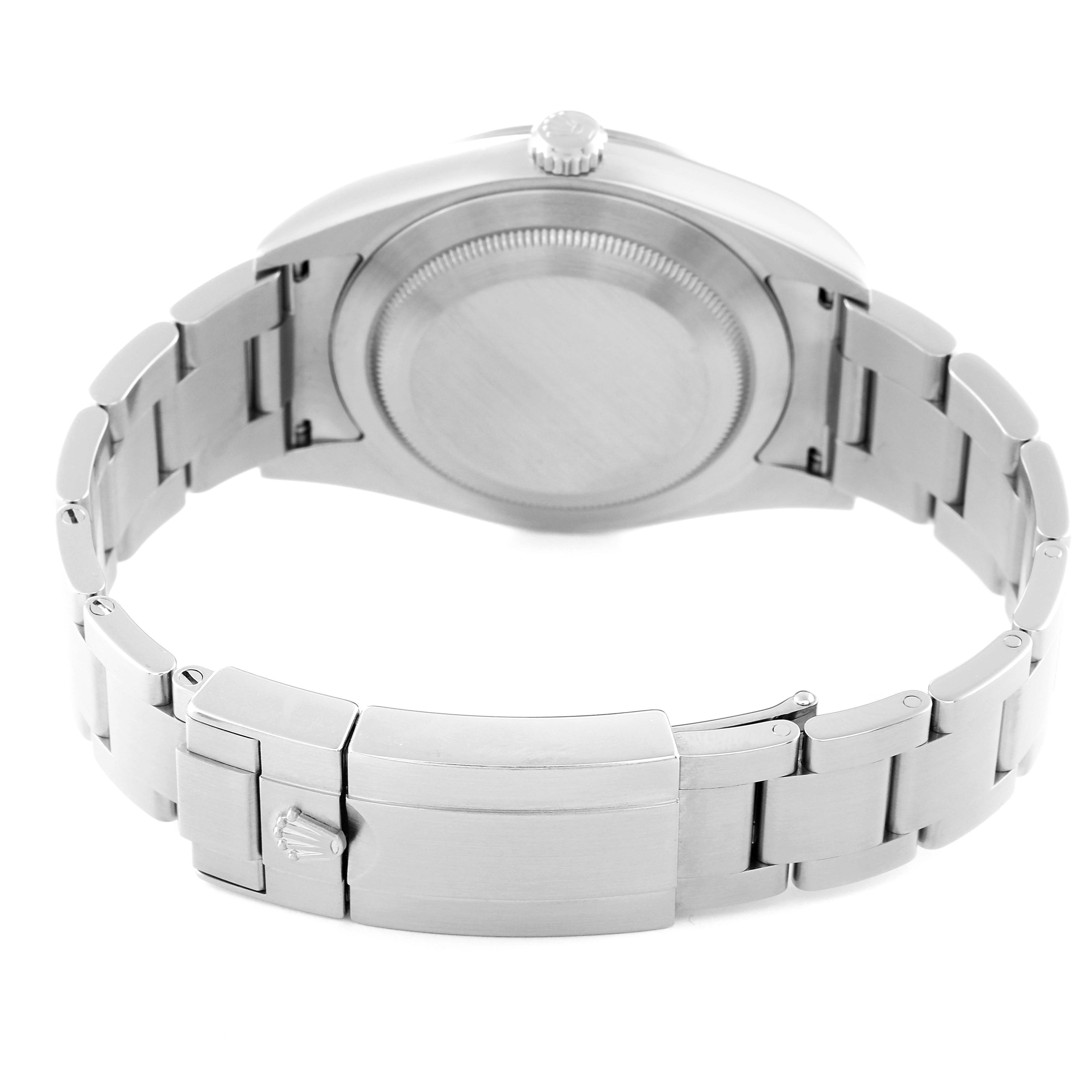 The image shows the back and bracelet clasp of a Rolex Explorer 214270 Men's Stainless Steel Black Dial 214270 Men's Stainless Steel Black Dial watch, providing a view of the stainless steel case, bracelet, and crown.