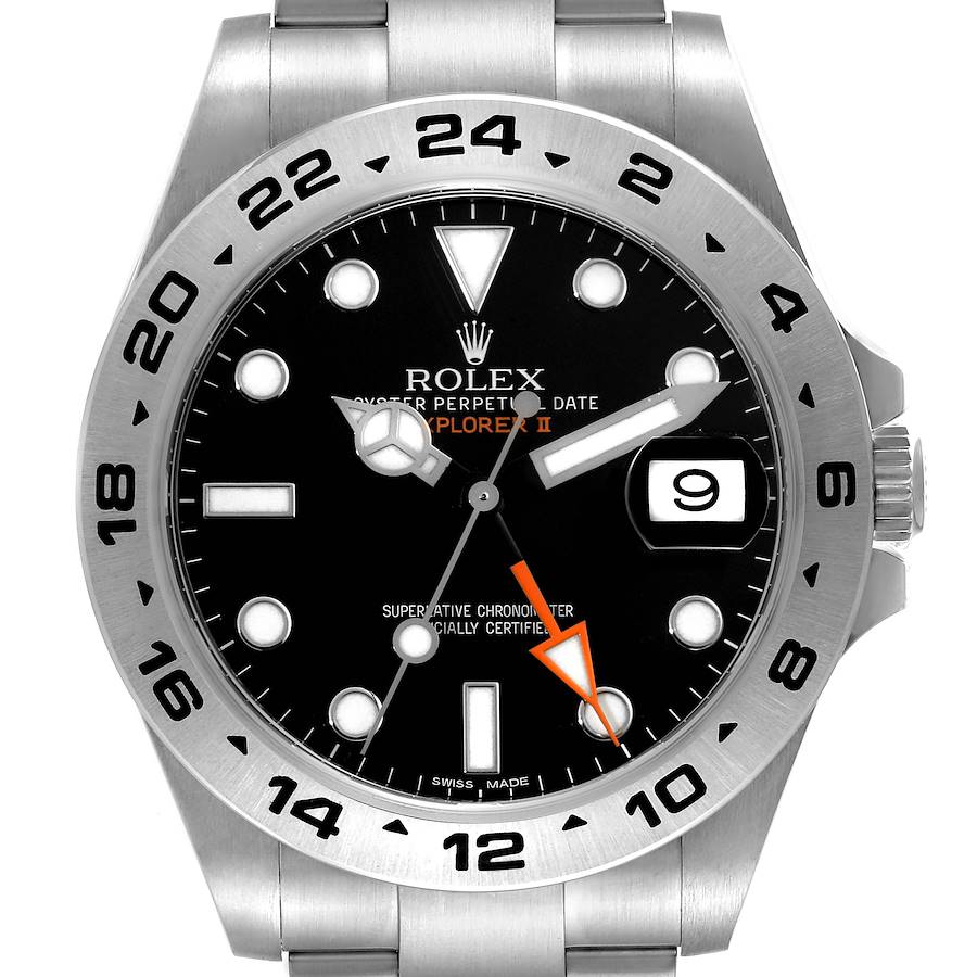 Rolex Explorer II 42 Black Dial Orange Hand Steel Mens Watch 216570 Box Card SwissWatchExpo