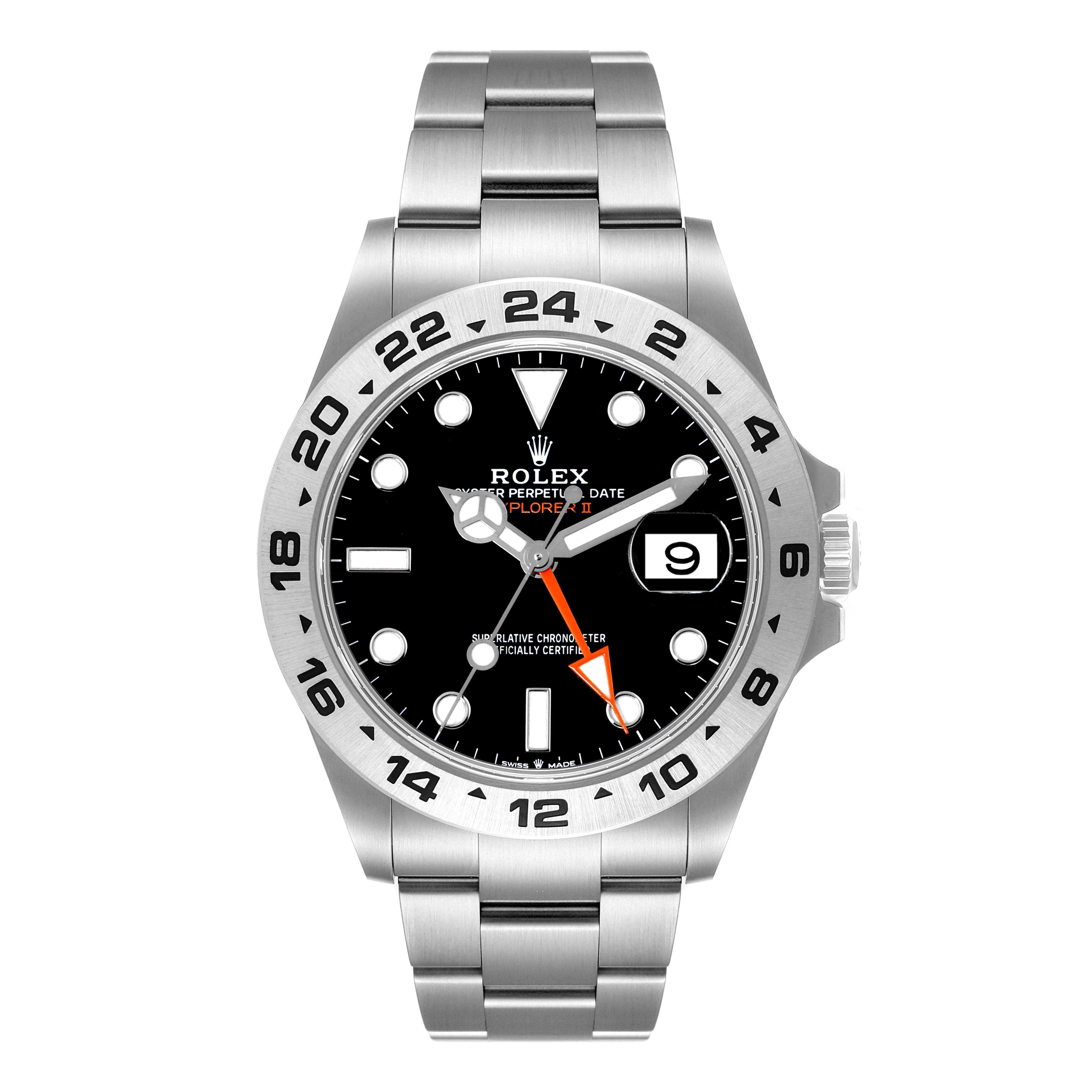 The image shows a front angle view of a Rolex Explorer 226570 Men's Stainless Steel Black Dial 226570 Men's Stainless Steel Black Dial model watch, including its face, bezel, and bracelet.