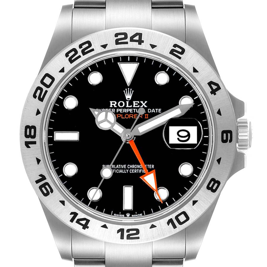 Rolex Explorer II 42 Black Dial Orange Hand Steel Watch 226570 Box Card SwissWatchExpo