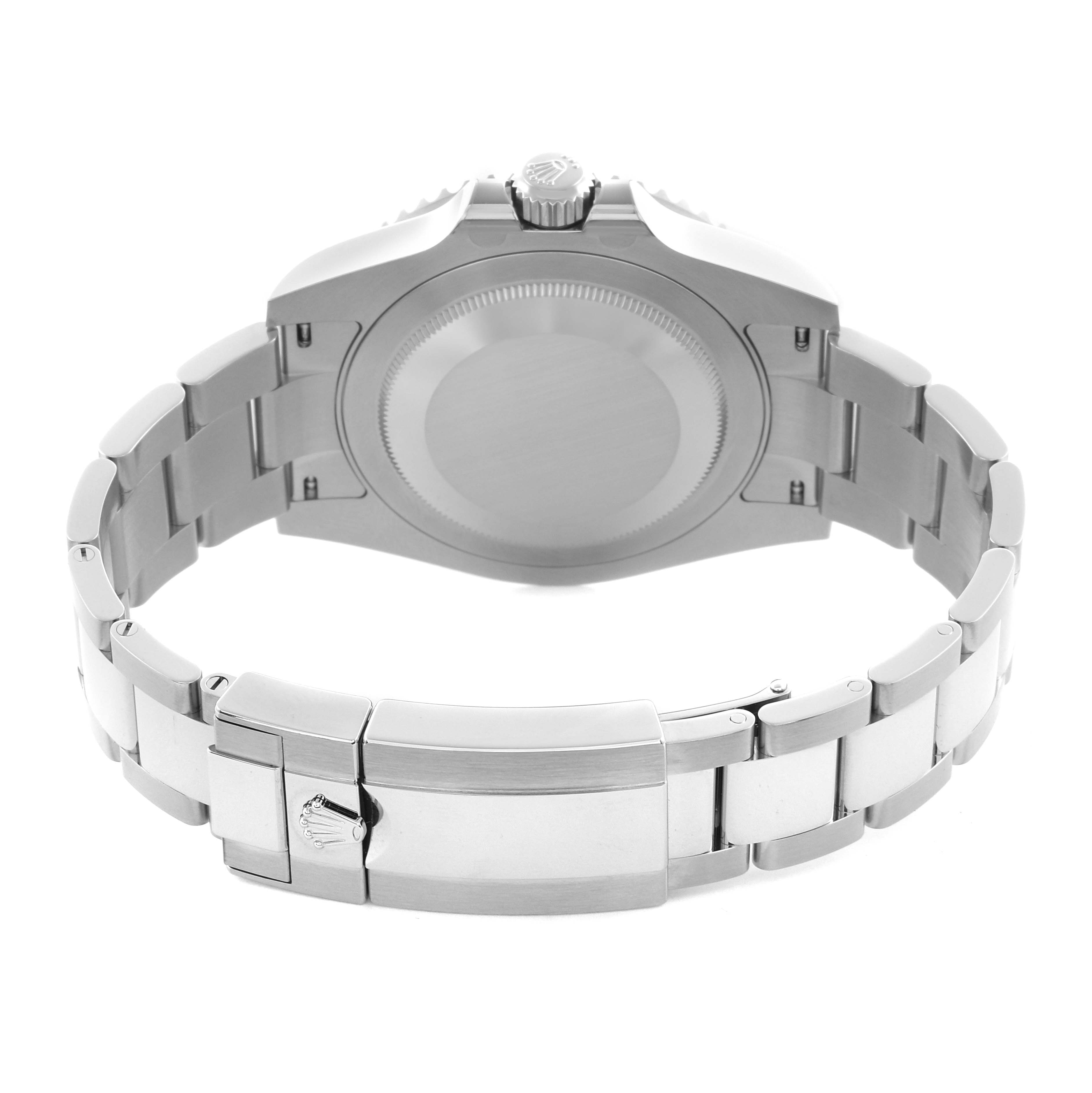 The Rolex GMT-Master 126710 Men
s Stainless Steel Black Dial 126710 Men
s Stainless Steel Black Dial is shown from the back, displaying the case back, bracelet, and clasp.