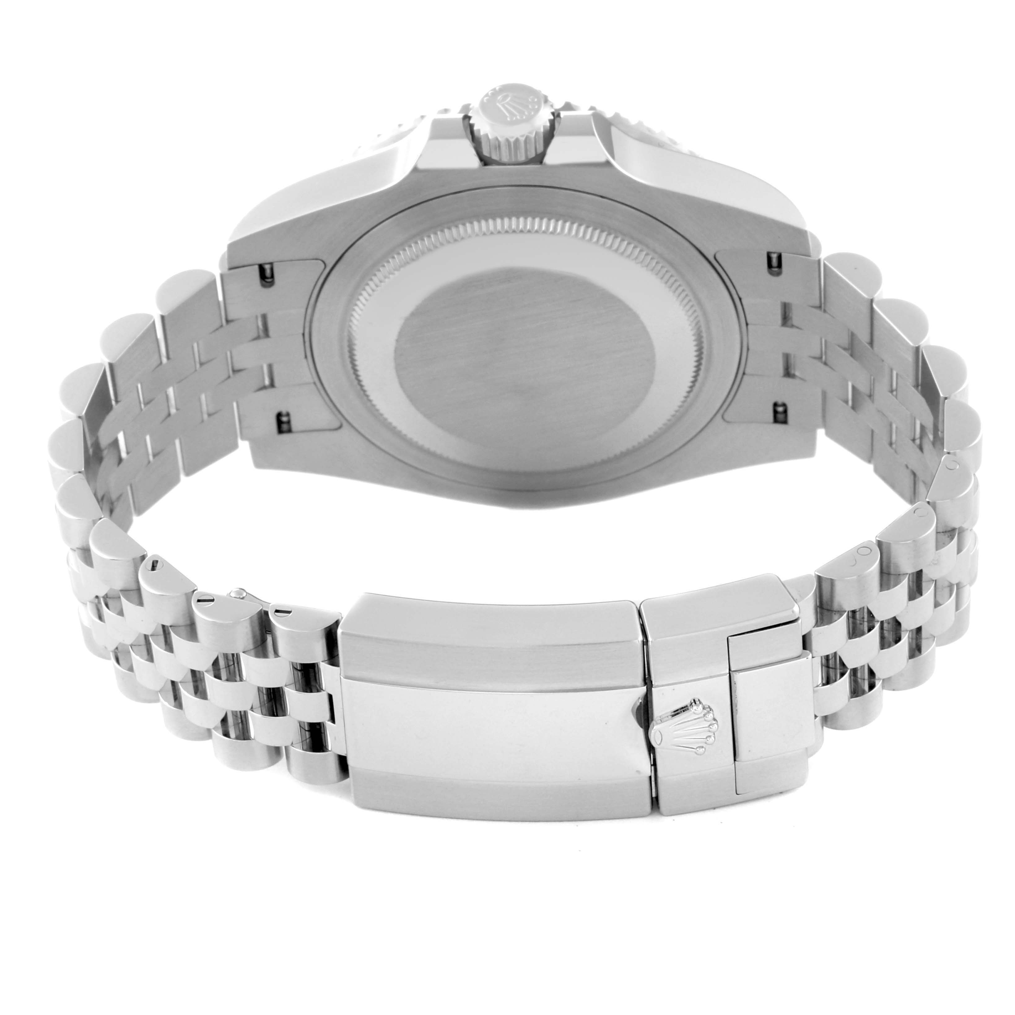 The image shows the back case and jubilee bracelet of a Rolex GMT-Master 126720VTNR Men's Stainless Steel Black Dial 126720VTNR Men's Stainless Steel Black Dial watch.