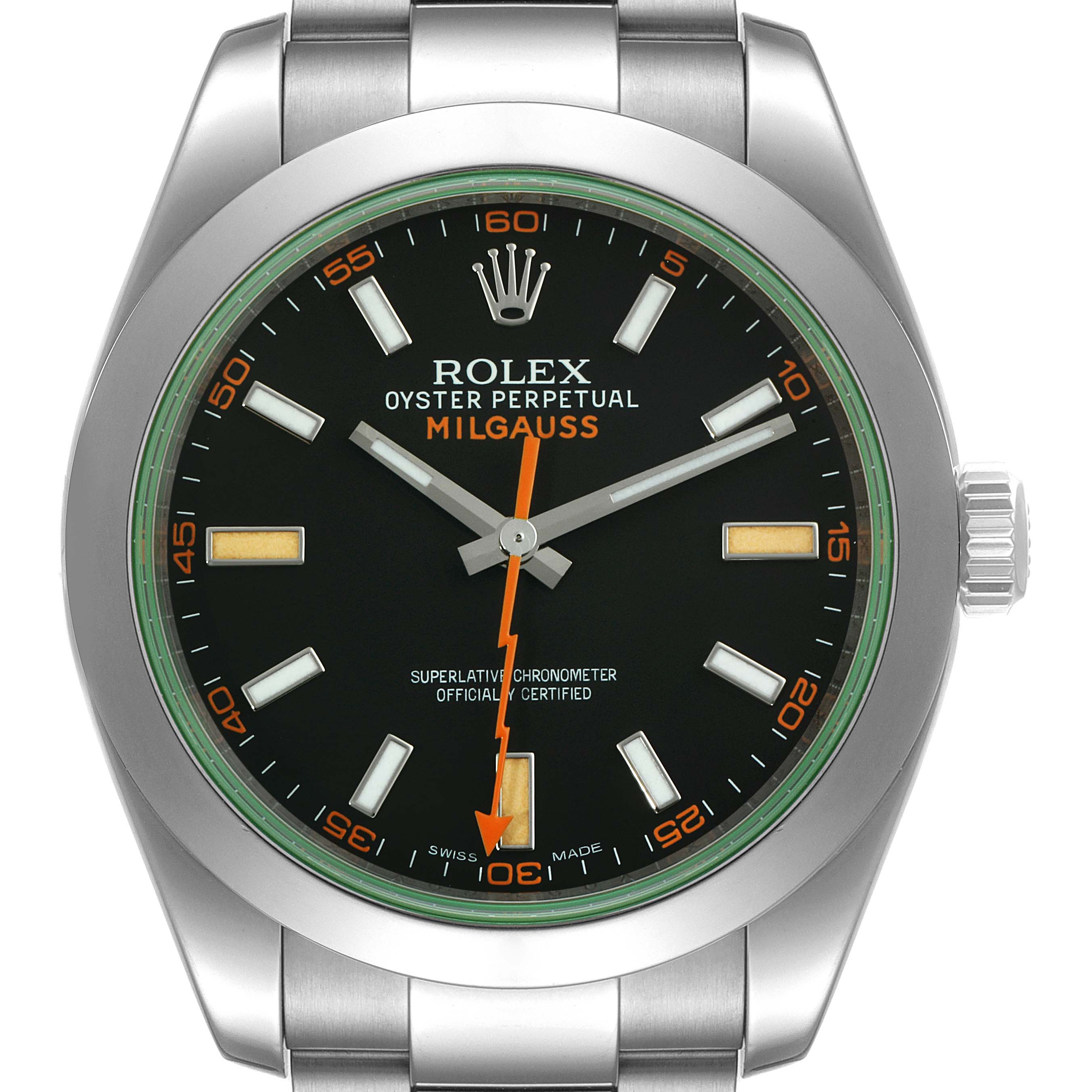 dagsorden millimeter Sæson Rolex Milgauss Black Dial Green Crystal Steel Mens Watch 116400GV Box Card  | SwissWatchExpo