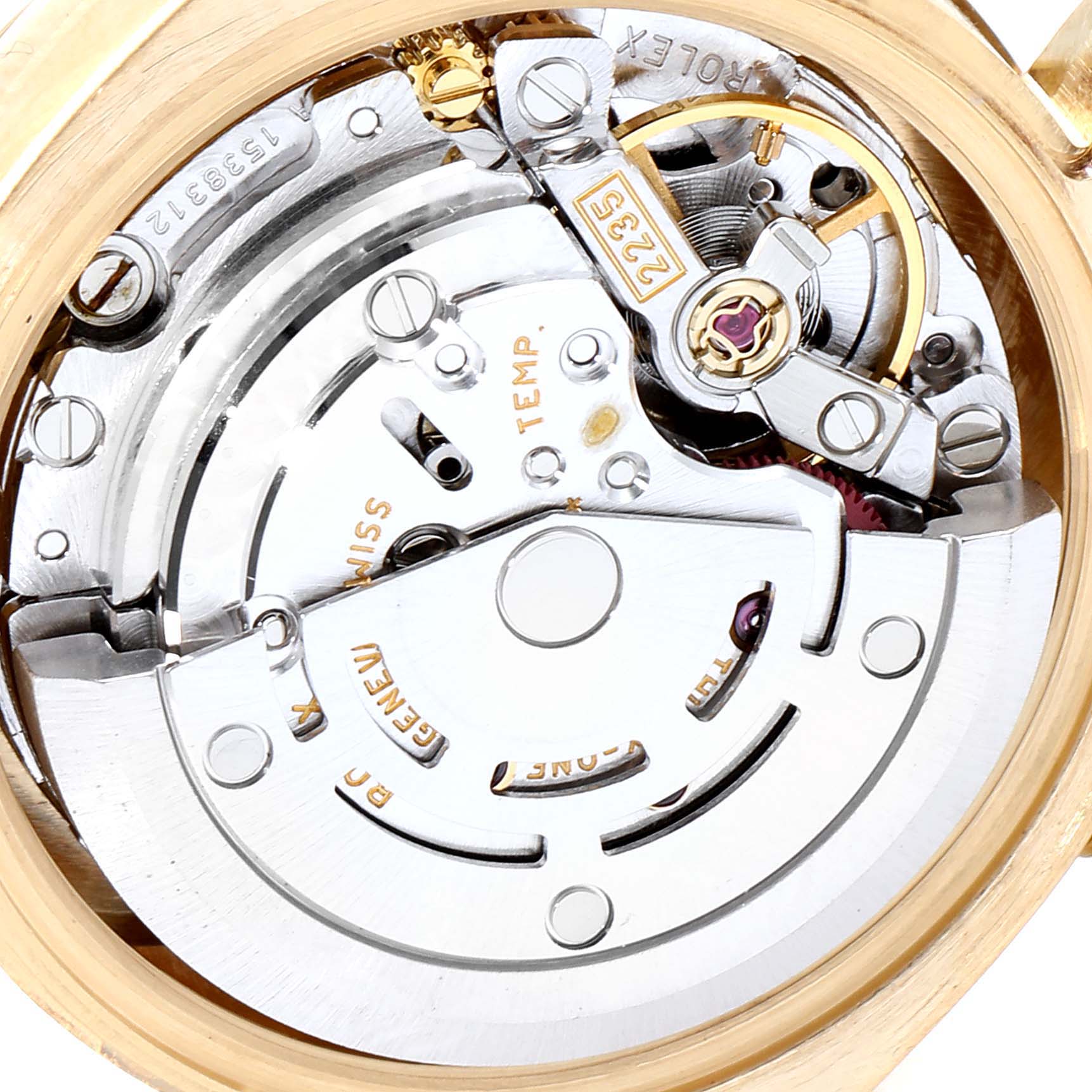 The image shows the internal mechanism of the Rolex President 179178 Women's Yellow Gold Mother of Pearl Dial 179178 Women's Yellow Gold Mother of Pearl Dial model watch, focusing on the intricate movement components.