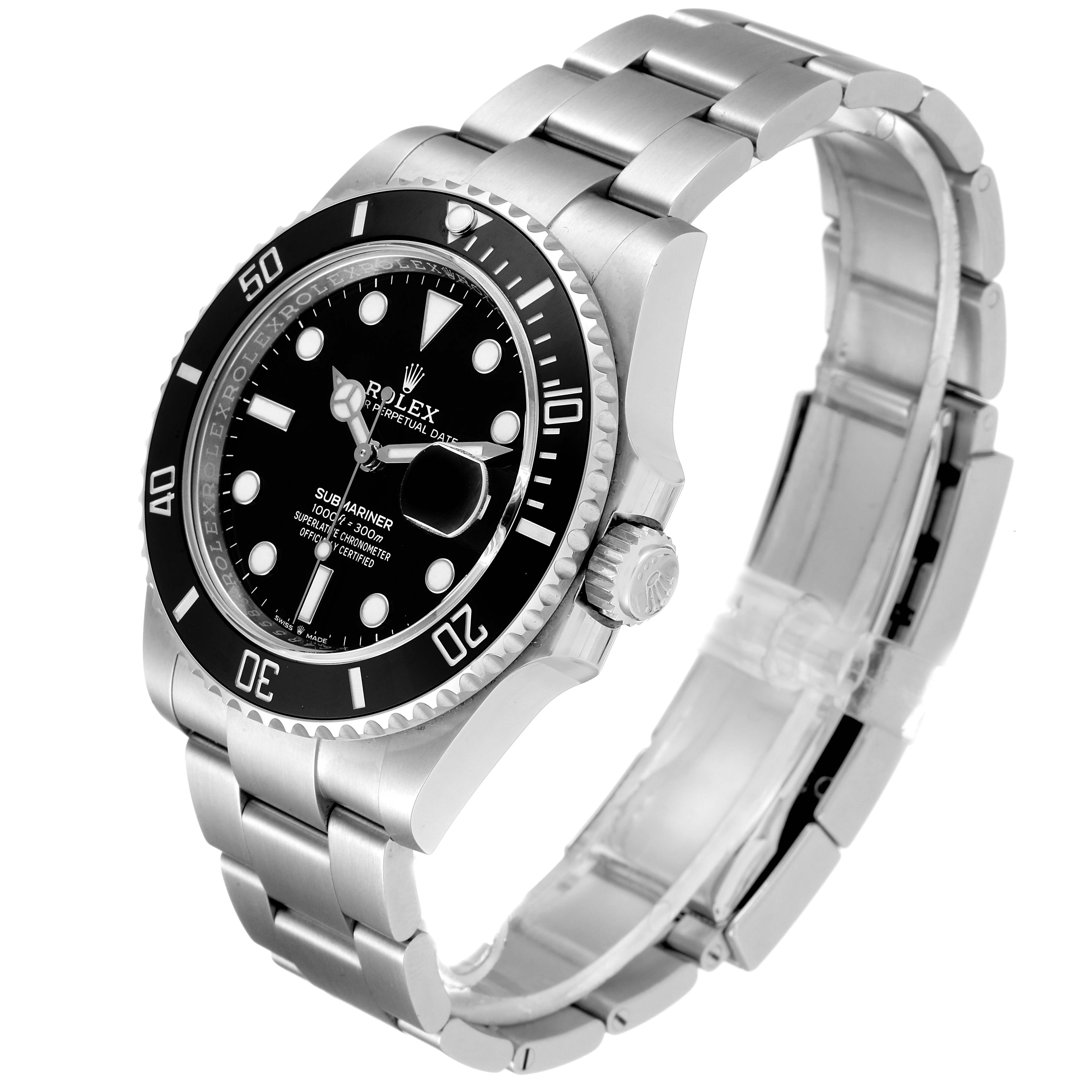 The Rolex Submariner 126610LN Men
s Stainless Steel Black Dial 126610LN Men
s Stainless Steel Black Dial watch is shown at a three-quarter angle, displaying the face, bezel, crown, and bracelet.