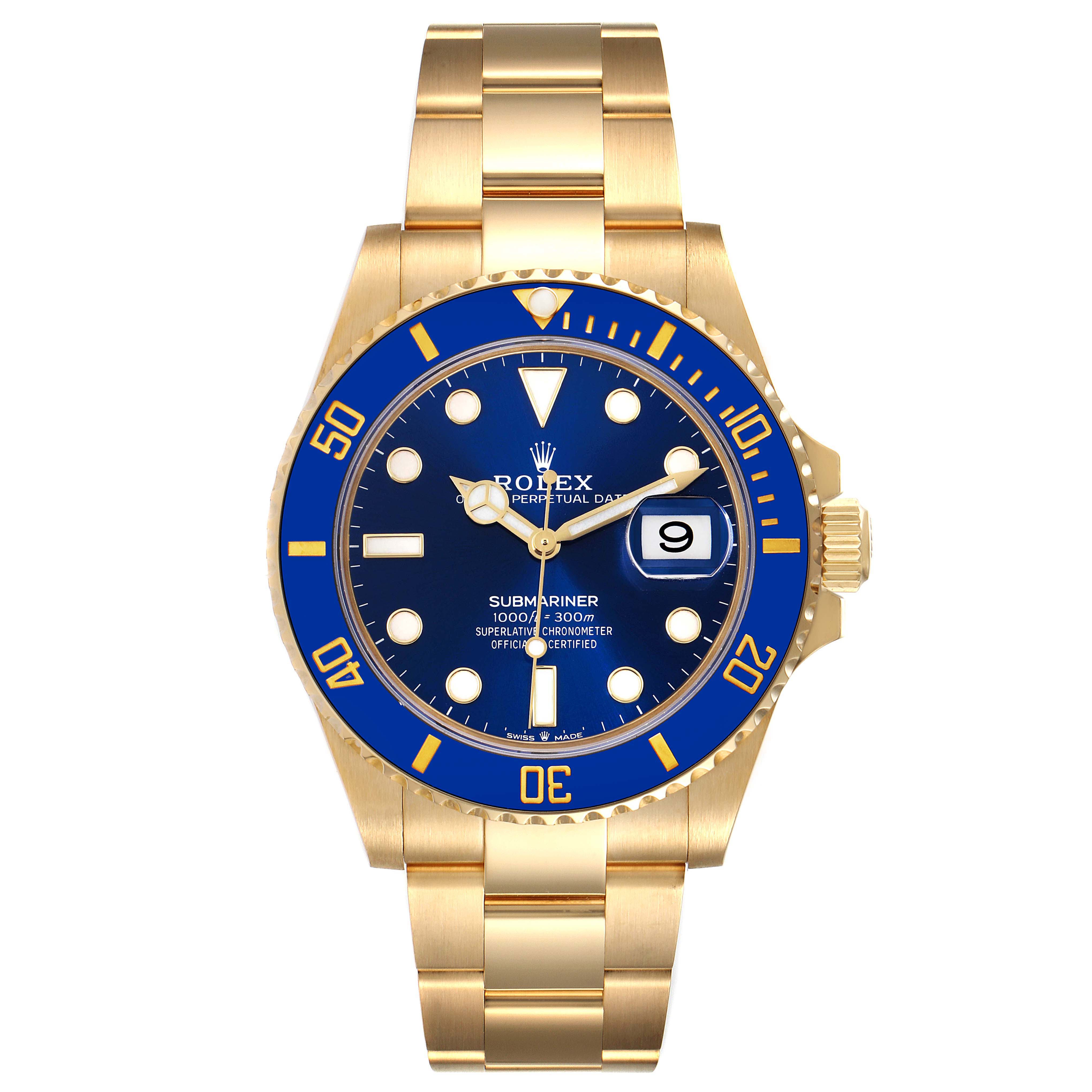 Rolex Submariner Yellow Gold Blue Dial Bezel Mens Watch 126618 Box Card ...