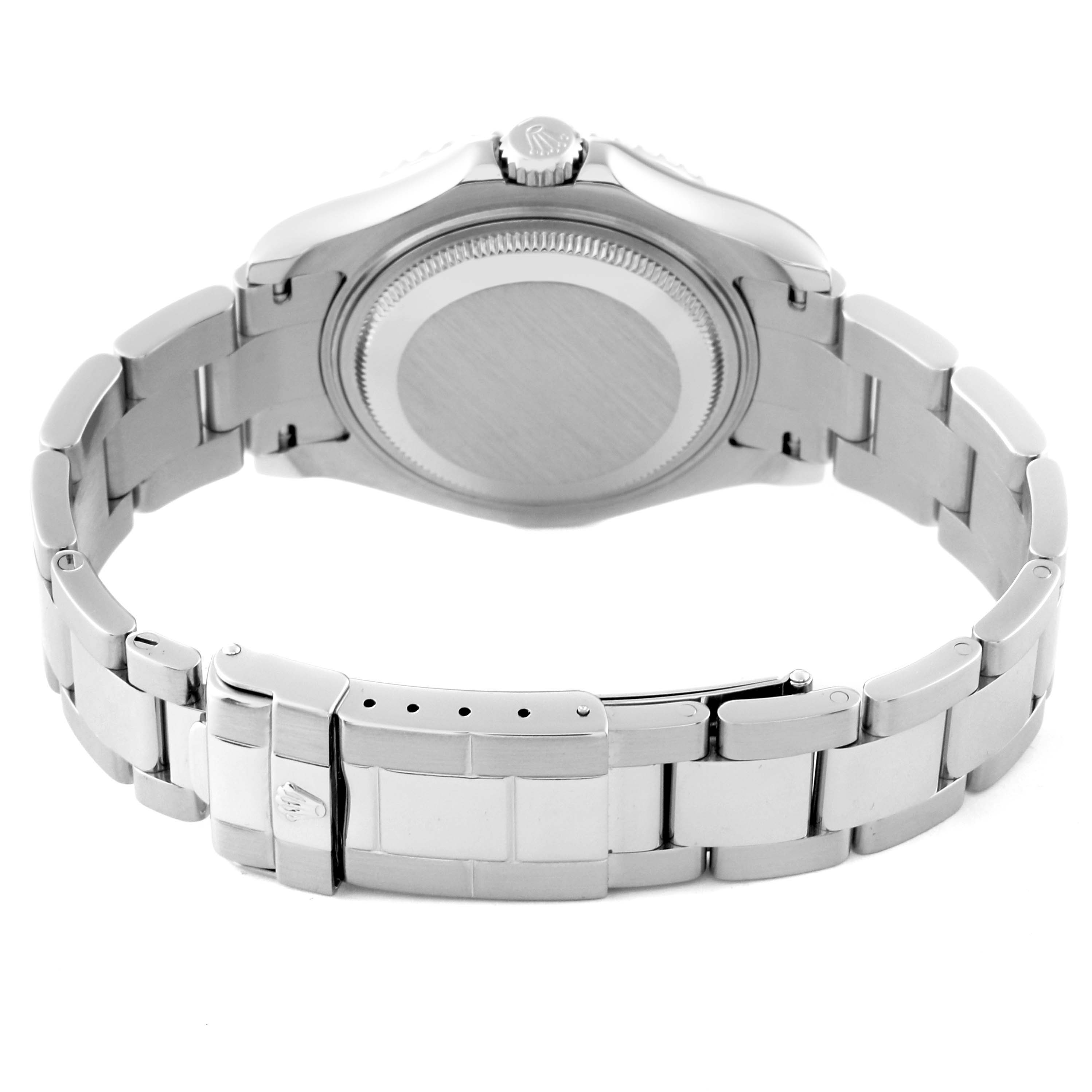 This image shows the back case and bracelet of a Rolex Yacht-Master 168622 Men's Stainless Steel Silver Dial 168622 Men's Stainless Steel Silver Dial watch, viewed from a rear angle.