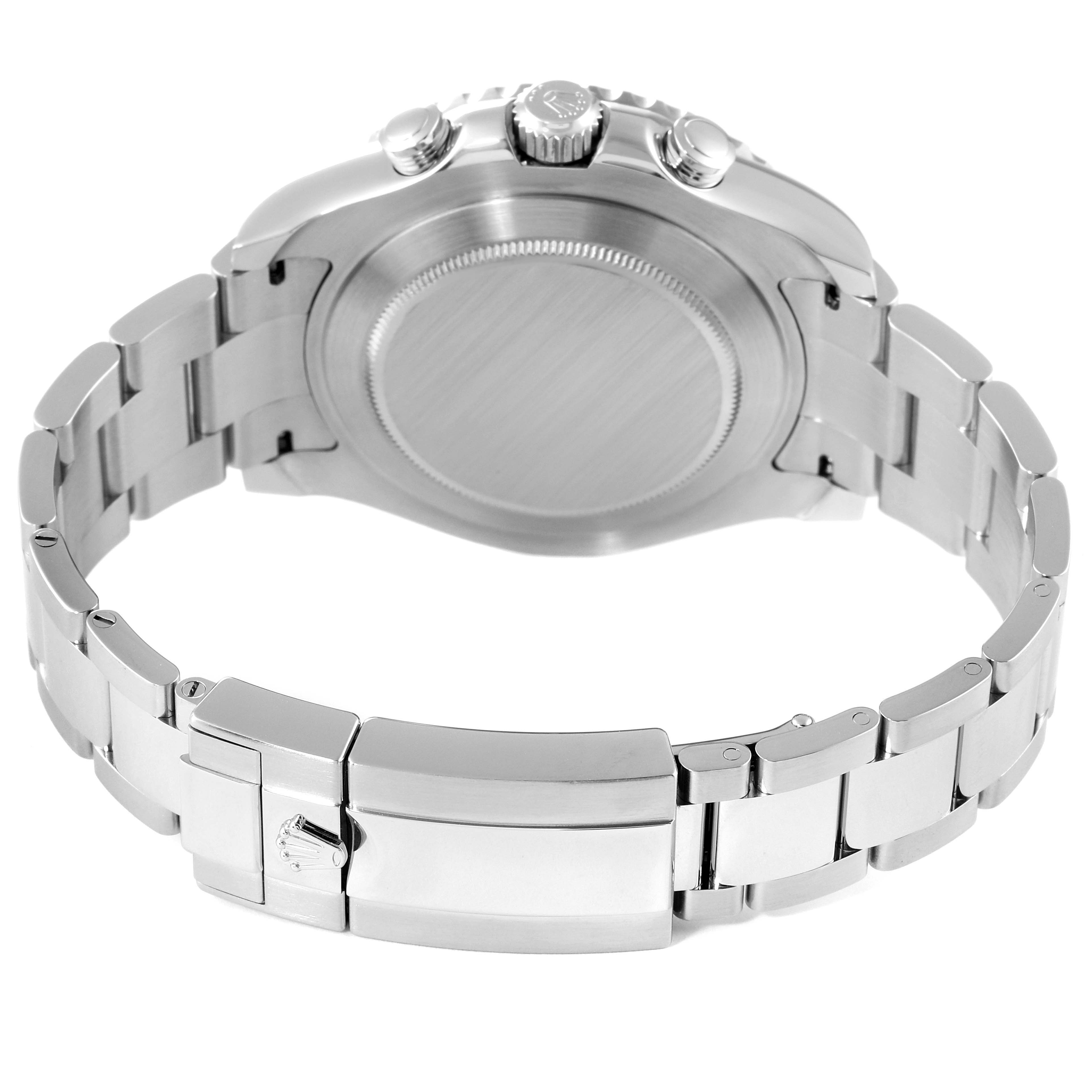 This image shows the back case and metal bracelet clasp of the Rolex Yacht-Master 116680 Men's Stainless Steel White Dial 116680 Men's Stainless Steel White Dial watch viewed from the rear angle.