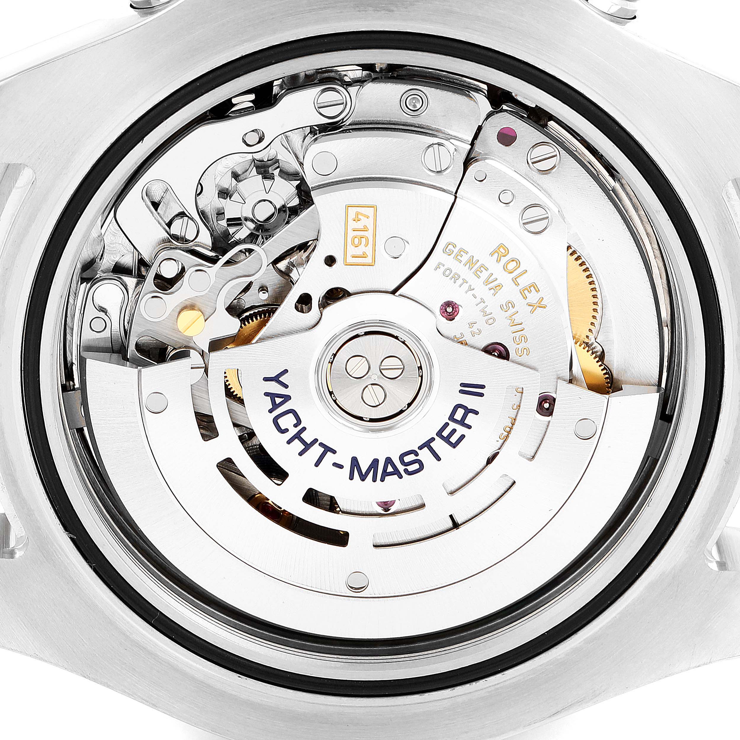 The image shows the internal mechanism of a Rolex Yacht-Master 116680 Men's Stainless Steel White Dial 116680 Men's Stainless Steel White Dial II watch from a rear angle.