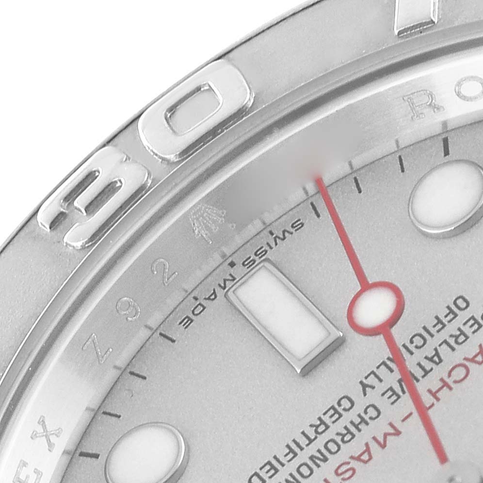 The image shows a close-up of the dial and bezel of a Rolex Yacht-Master 16622 Men's Stainless Steel Silver Dial 16622 Men's Stainless Steel Silver Dial watch, featuring part of the minute markers and text.