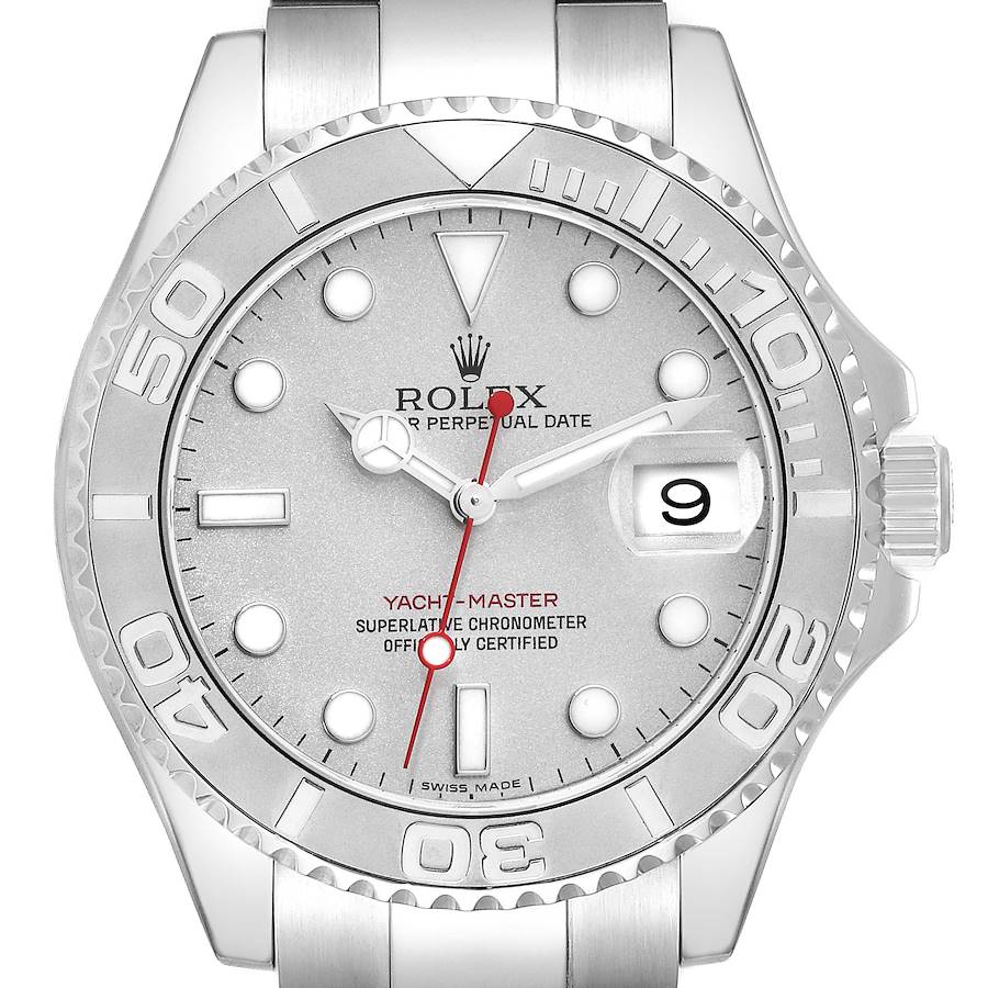 Rolex Yachtmaster Platinum Dial Bezel Steel Mens Watch 16622 Box Card SwissWatchExpo