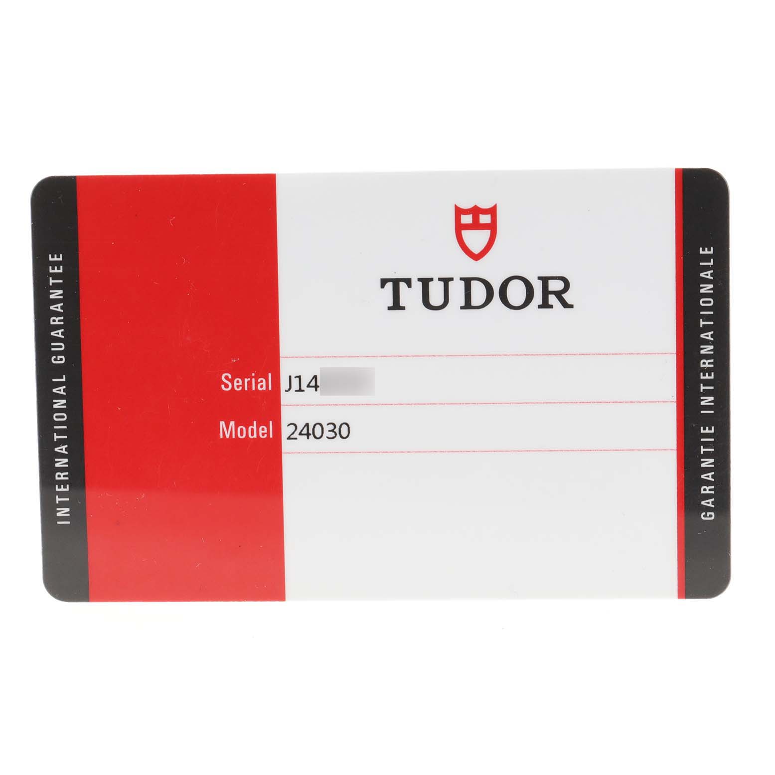 The image shows a Tudor international guarantee card for the Hydronaut model.