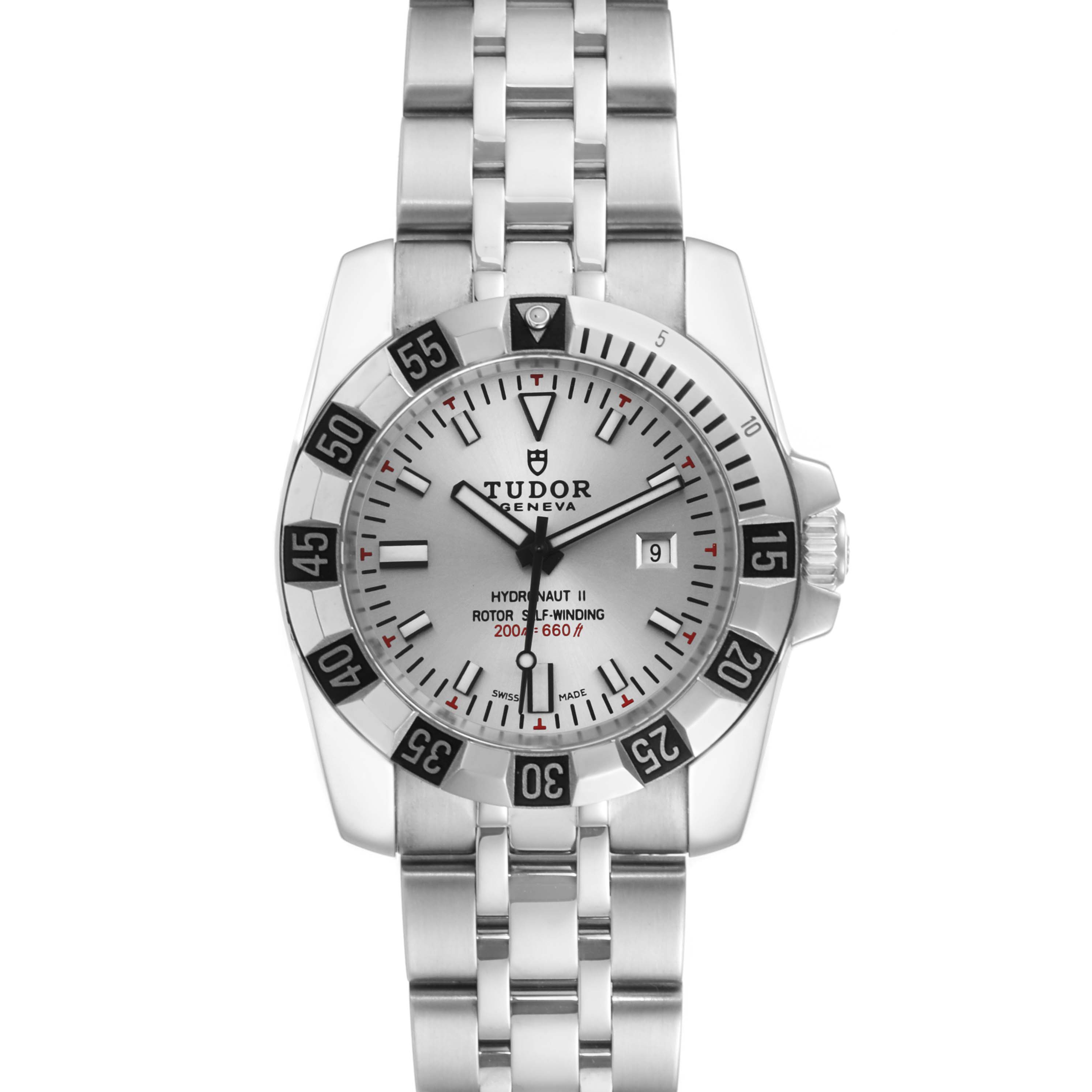 The image shows a front view of the Tudor Hydronaut 24030 Women's Stainless Steel Silver Dial 24030 Women's Stainless Steel Silver Dial II watch, displaying the dial, bezel, bracelet, and crown.
