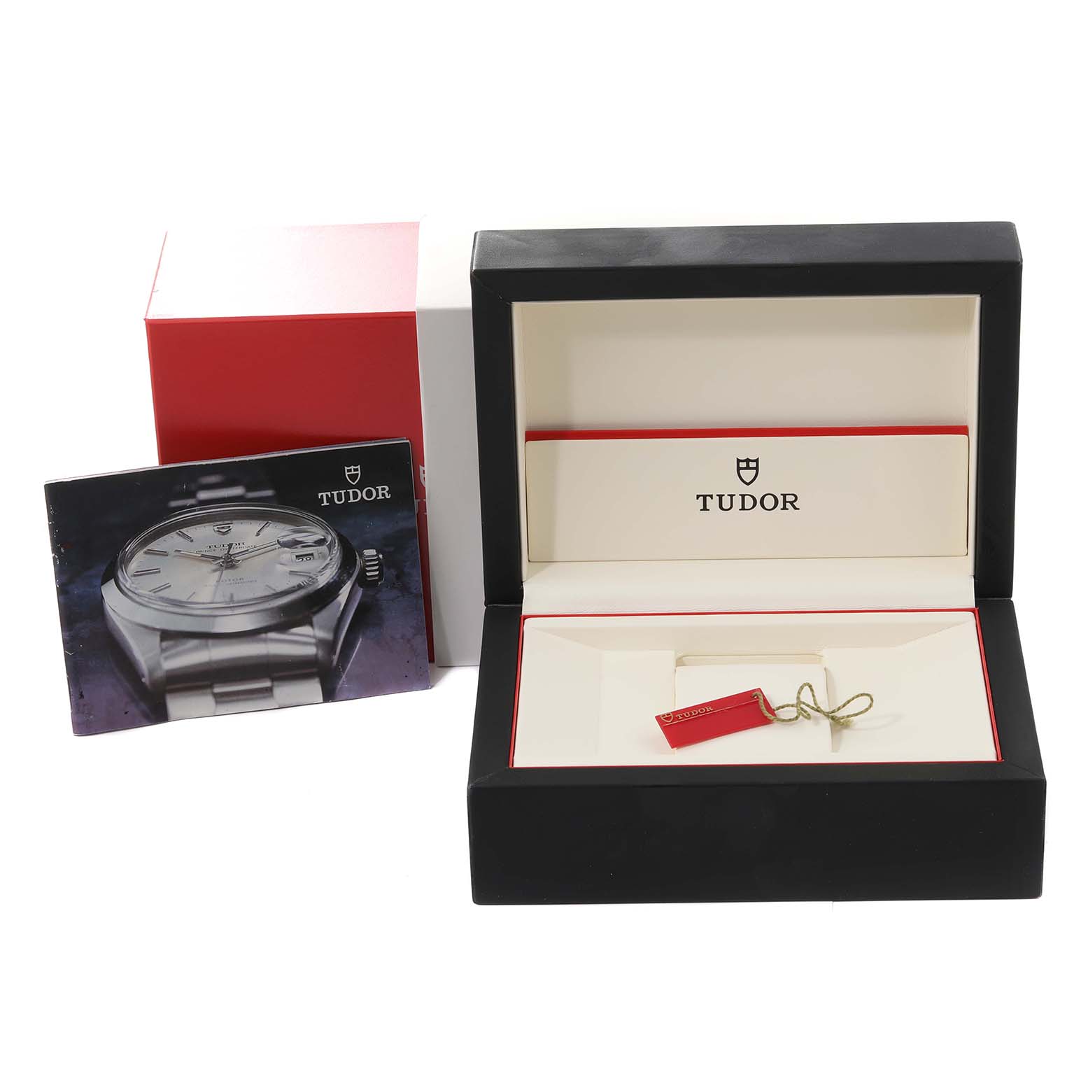 The image shows the packaging and accessories, including the box and booklet, for a Tudor Big Block 79180 Men's Stainless Steel Silver Dial 79180 Men's Stainless Steel Silver Dial model watch.