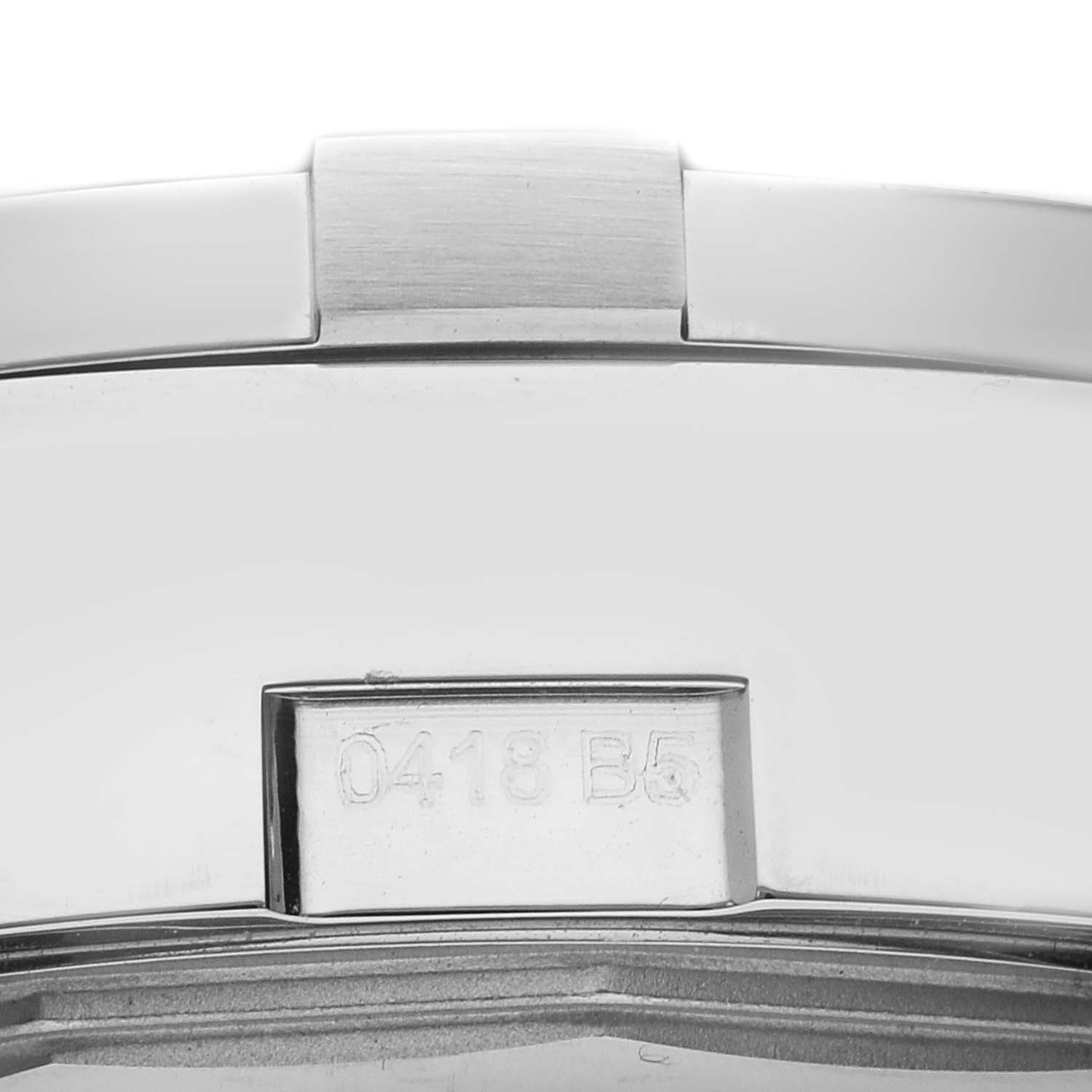 The image shows a close-up of the clasp of the Breitling Avenger A13381 Men
s Stainless Steel Black Dial A13381 Men
s Stainless Steel Black Dial watch, highlighting the clasp detail and engraving.