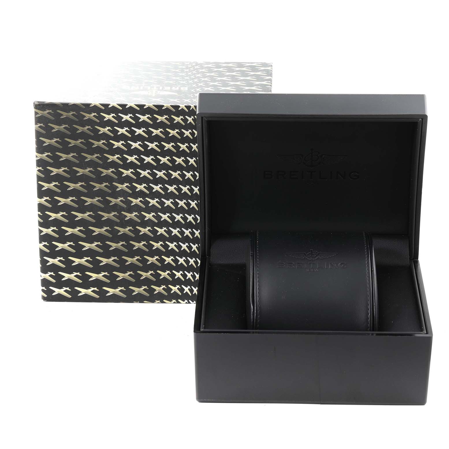 This image shows the packaging box and inner presentation case of the Breitling Bentley A44362 Men's Stainless Steel Brown Dial A44362 Men's Stainless Steel Brown Dial watch model.
