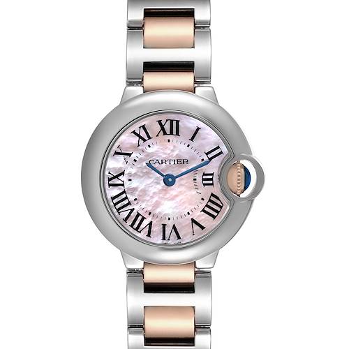 Photo of Cartier Ballon Bleu Steel Rose Gold Pink MOP Dial Watch W6920034 Box Papers