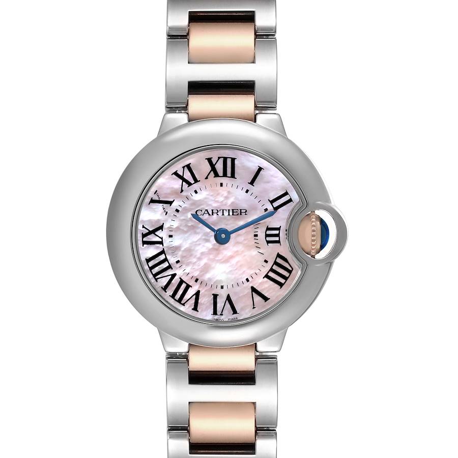 Cartier Ballon Bleu Steel Rose Gold Pink MOP Dial Watch W6920034 Box Papers SwissWatchExpo