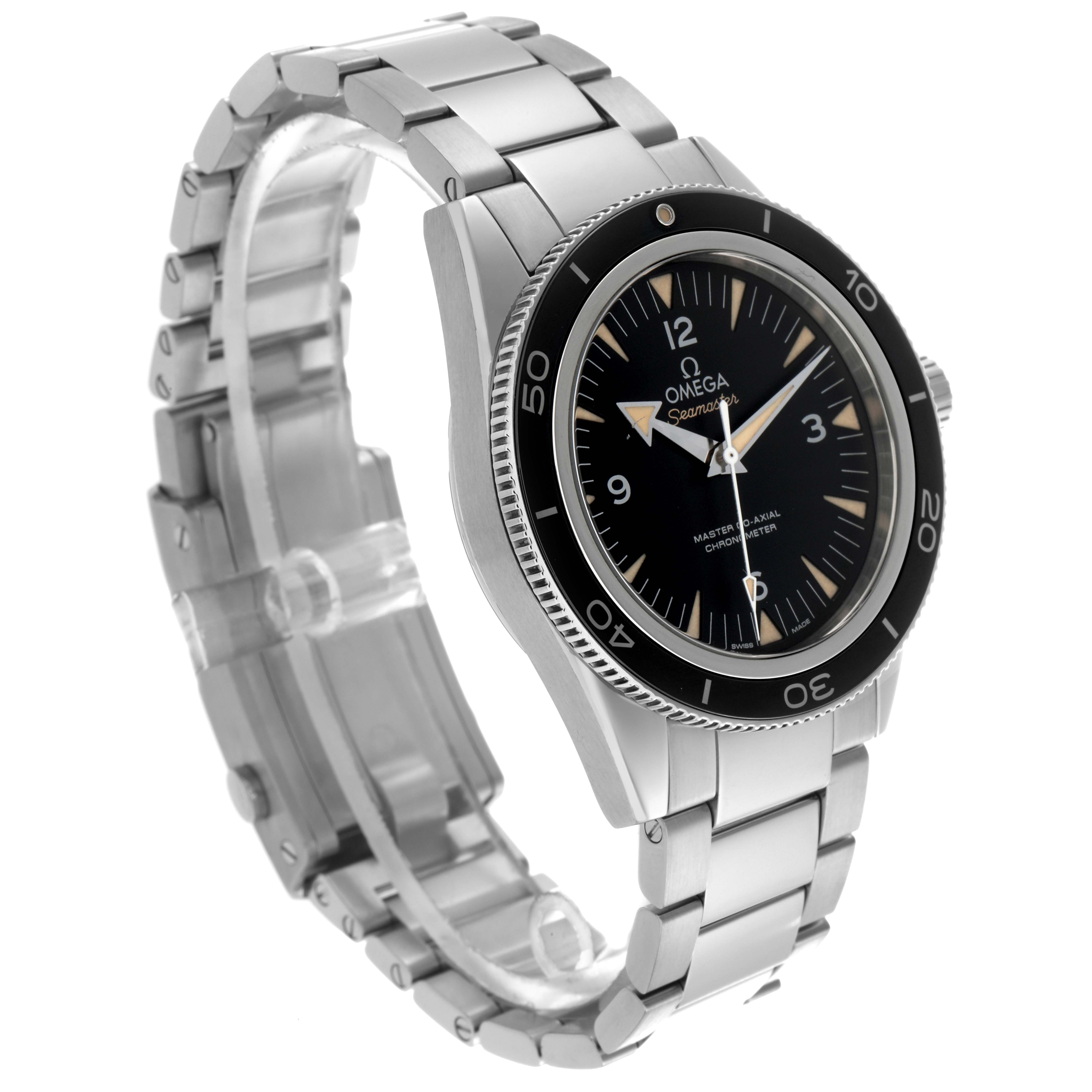 The Omega Seamaster 233.30.41.21.01.001 Men
s Stainless Steel Black Dial 233.30.41.21.01.001 Men
s Stainless Steel Black Dial watch is shown at a three-quarter angle, displaying the face, bezel, crown, and bracelet.