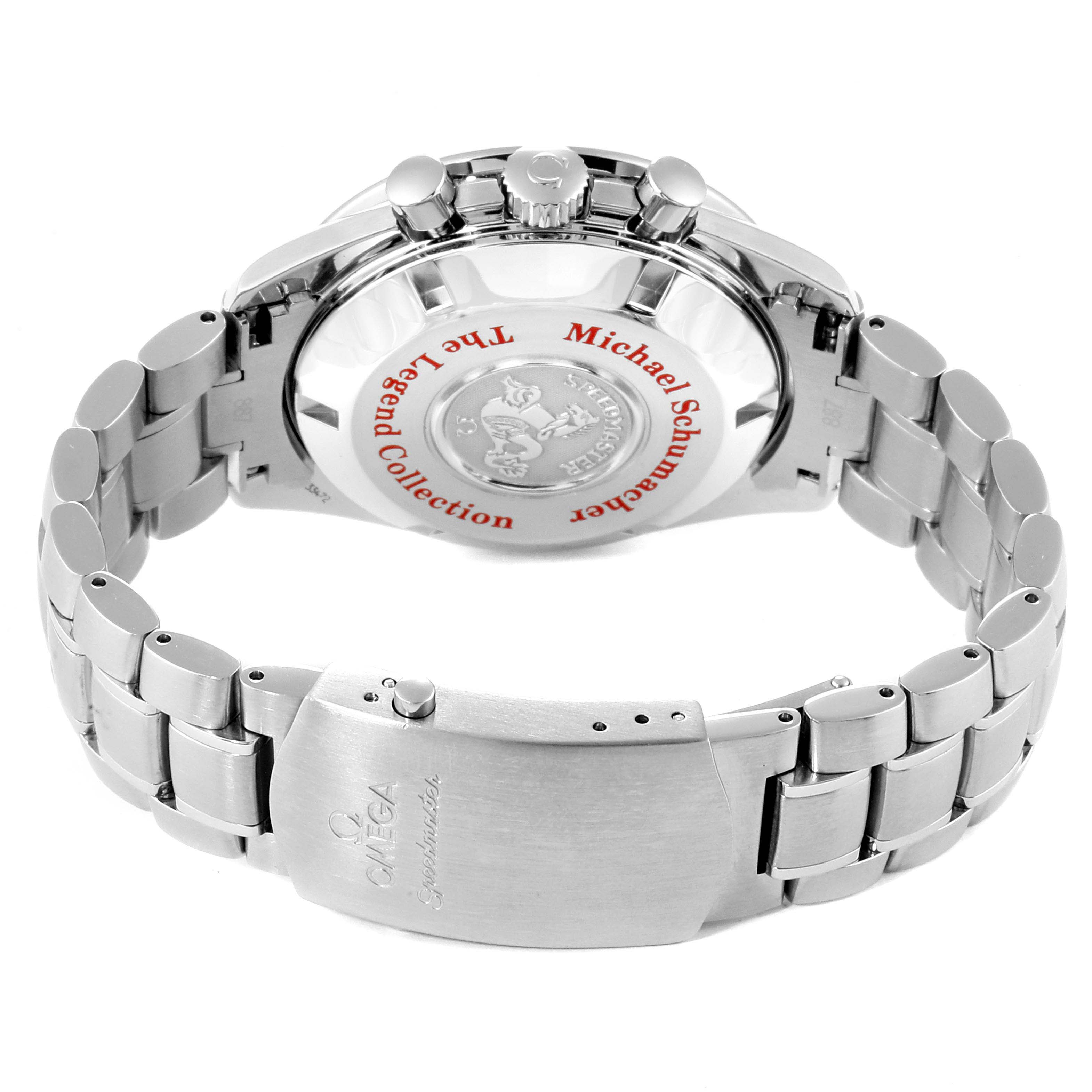 The image shows the back, bracelet, and clasp of an Omega Speedmaster 3507.51.00 Men
s Stainless Steel Black Dial 3507.51.00 Men
s Stainless Steel Black Dial watch.