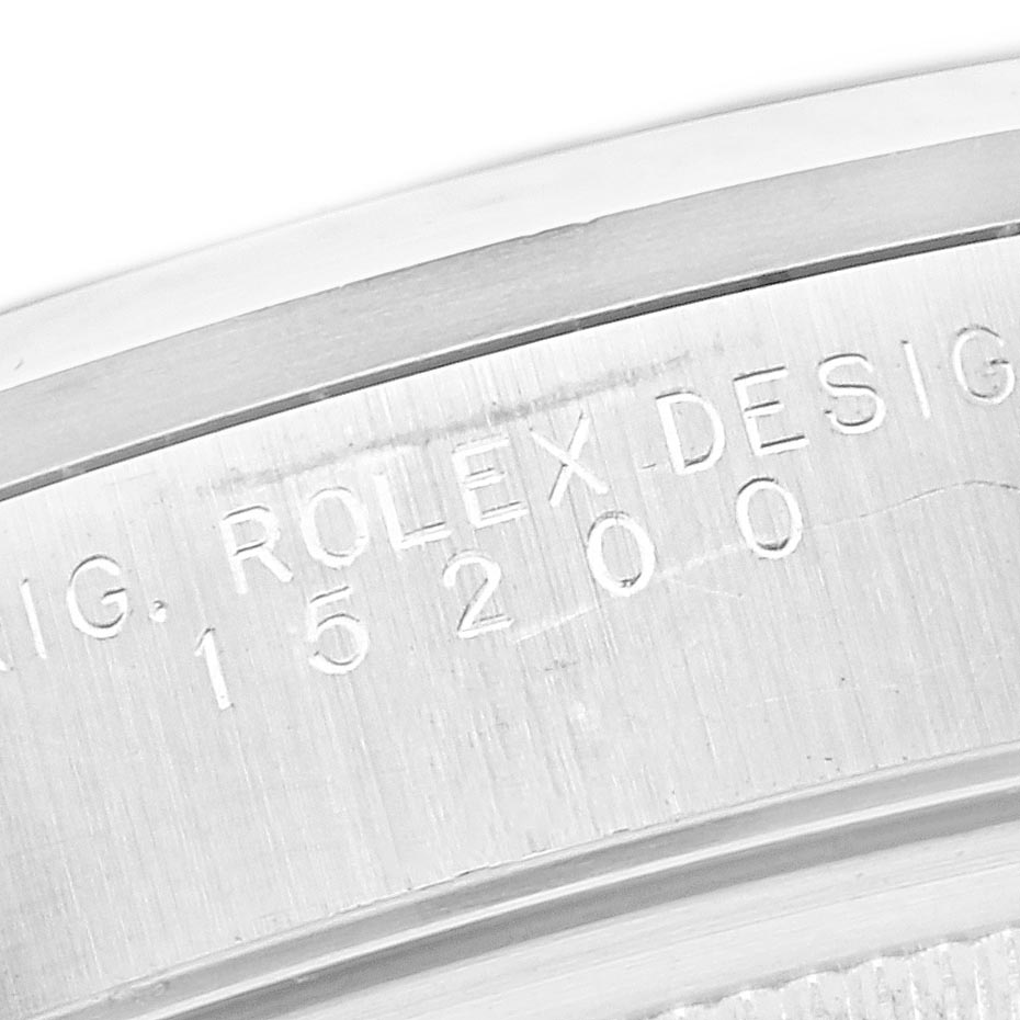 The image shows an engraved side view of the Rolex Date 15200 Men
s Stainless Steel Blue Dial 15200 Men
s Stainless Steel Blue Dial model
s watch case.