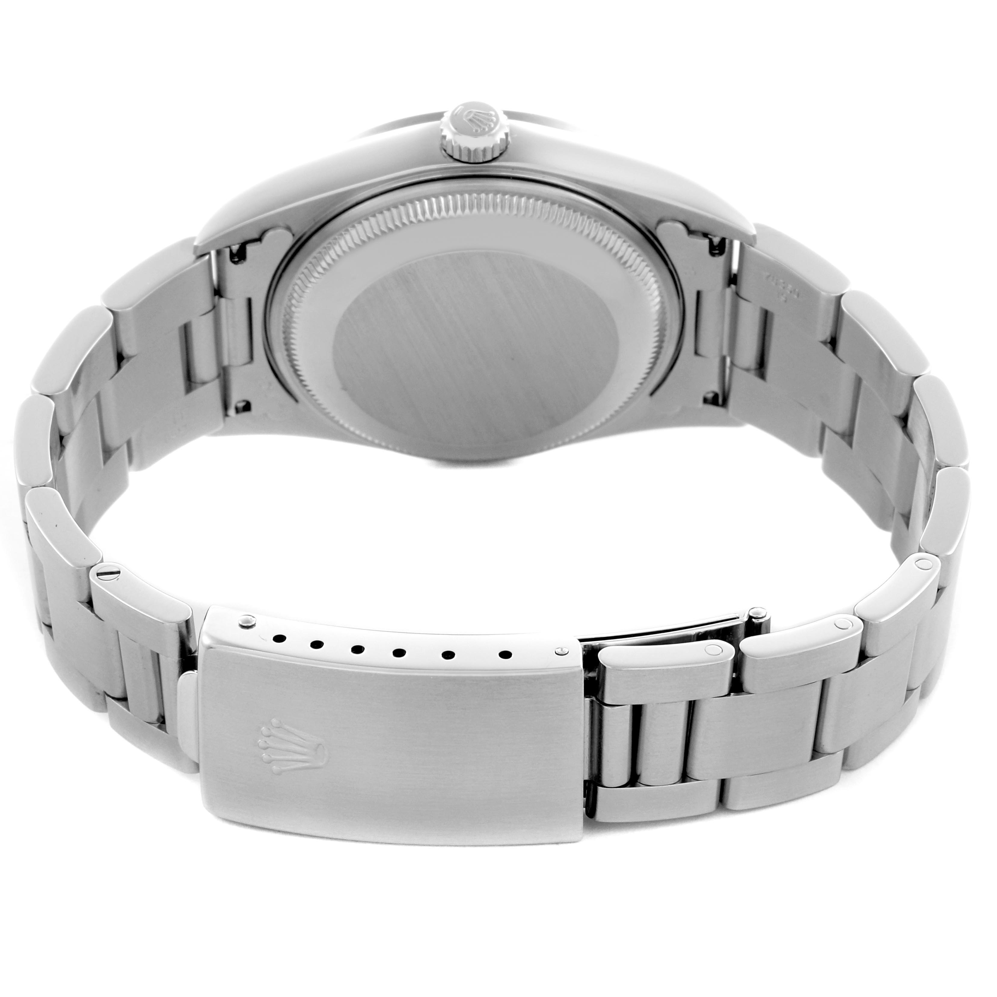 The image shows the back view of a Rolex Date 15200 Men
s Stainless Steel Blue Dial 15200 Men
s Stainless Steel Blue Dial model, featuring the case back, bracelet, and clasp.