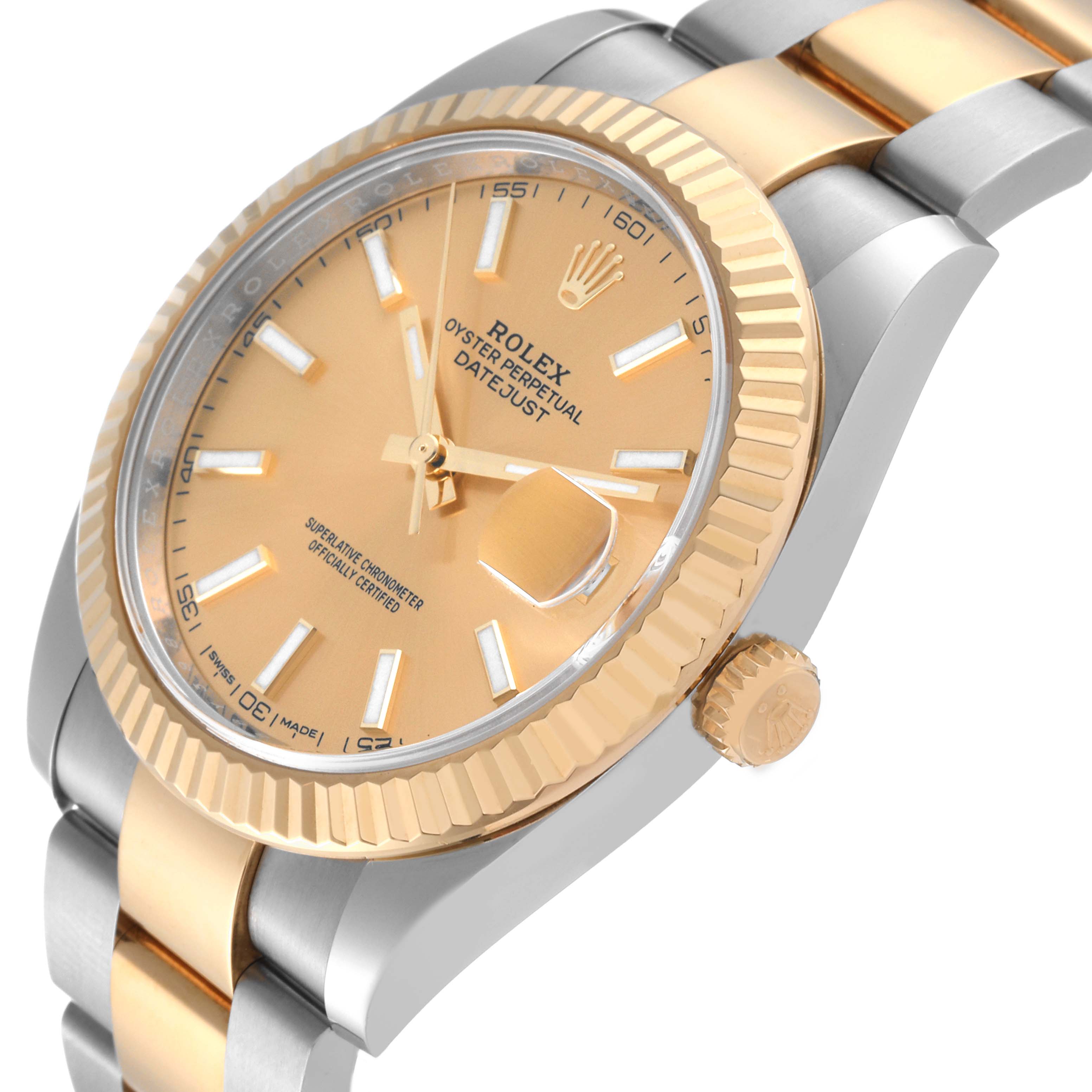 The image shows a close-up view of the Rolex Datejust 41 126333 Men's Steel and Gold (two tone) Champagne Dial 126333 Men's Steel and Gold (two tone) Champagne Dial watch, focusing on the dial, bezel, and part of the bracelet.