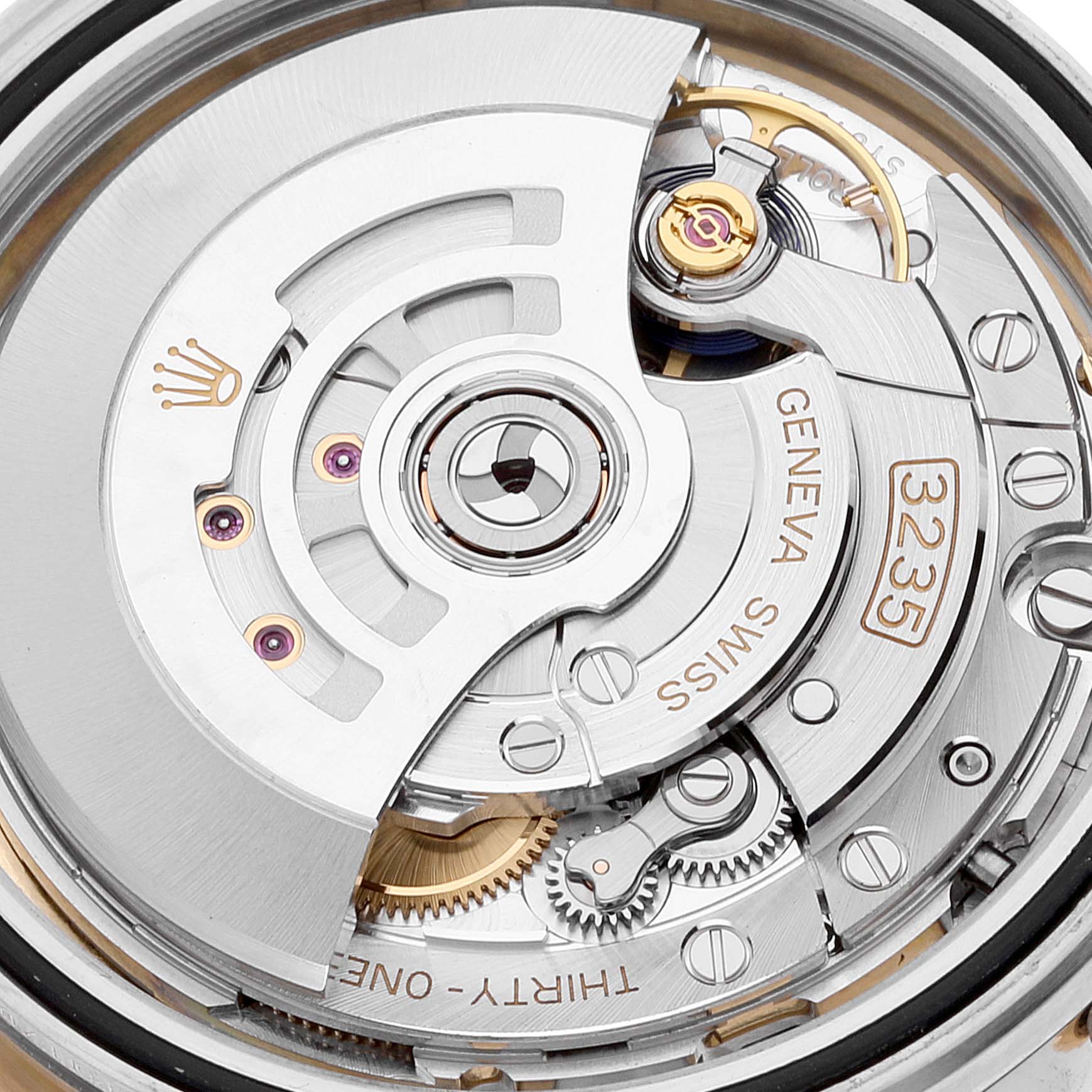 This image shows the detailed movement mechanism of the Rolex Datejust 41 126333 Men's Steel and Gold (two tone) Champagne Dial 126333 Men's Steel and Gold (two tone) Champagne Dial watch, highlighting the 3235 caliber.