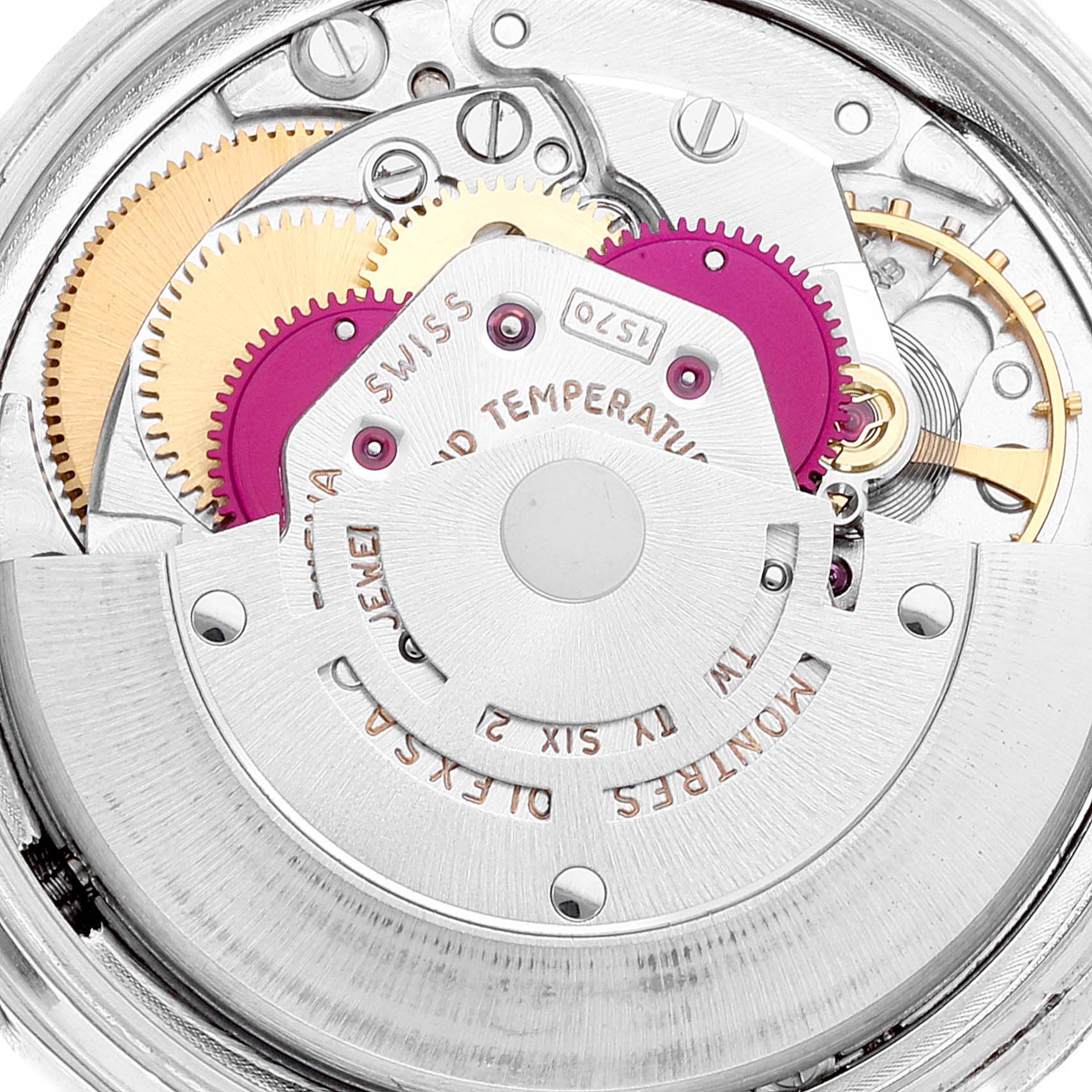 This image shows a close-up view of the internal mechanism of the Vintage Collection model by Rolex.