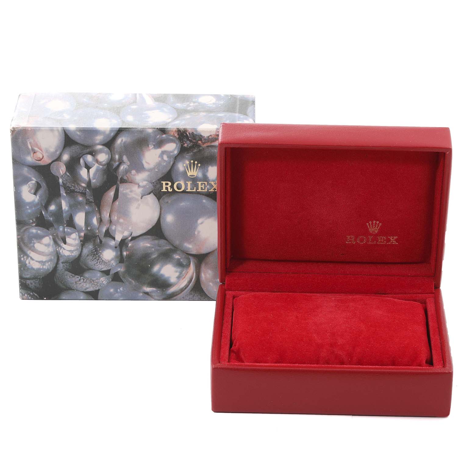 The image shows a Rolex Datejust 79173 Women's Steel and Gold (two tone) White Dial 79173 Women's Steel and Gold (two tone) White Dial watch box and its packaging from a front angle.