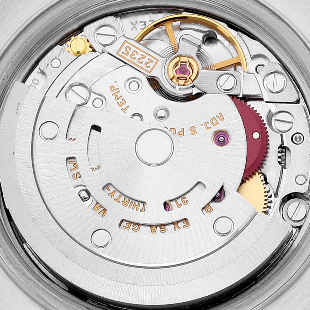 The image shows the movement mechanism of a Rolex Datejust 79173 Women's Steel and Gold (two tone) White Dial 79173 Women's Steel and Gold (two tone) White Dial watch, viewed from the back.