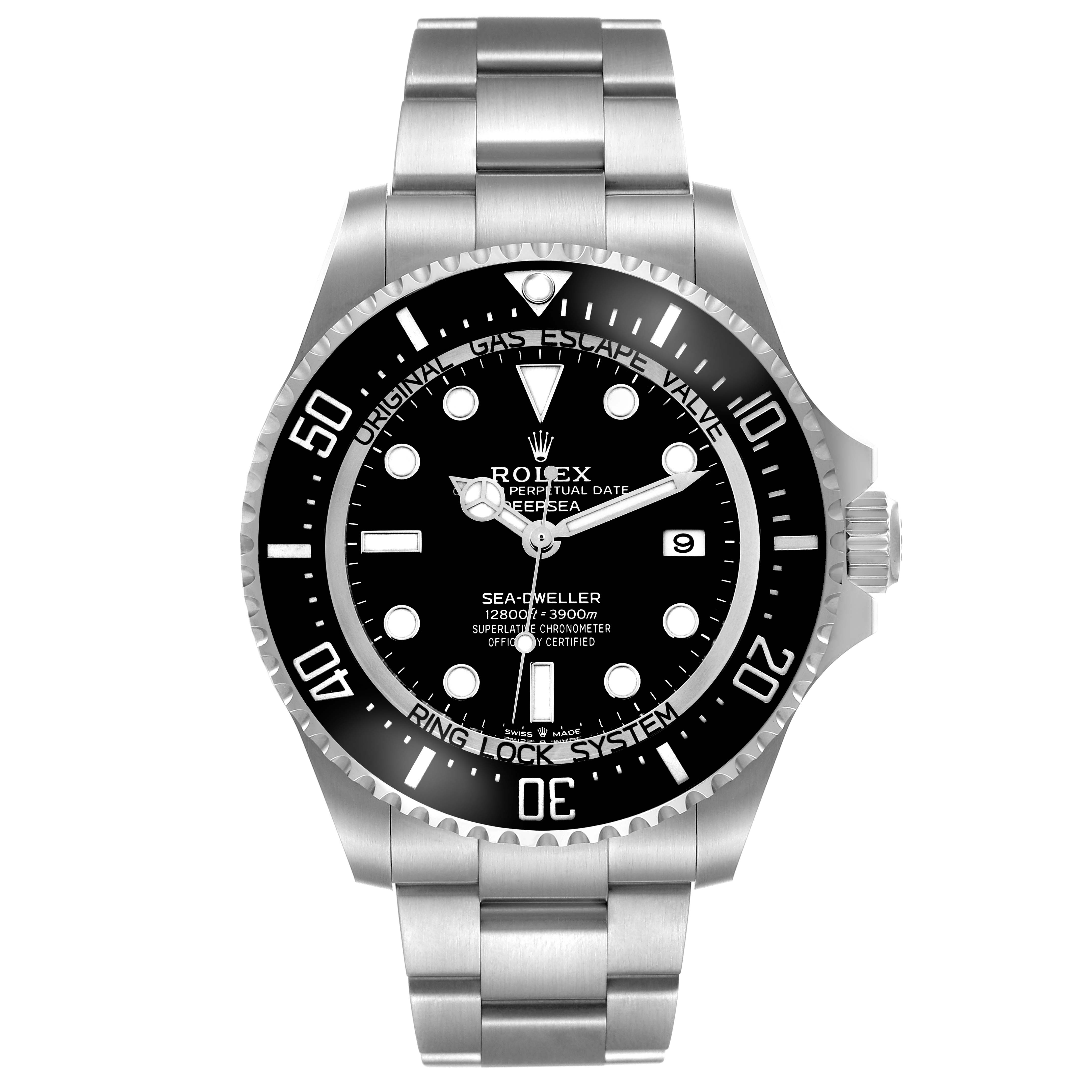 The Rolex Sea-Dweller 136660 Men
s Stainless Steel Black Dial 136660 Men
s Stainless Steel Black Dial watch is shown from a front angle, displaying the dial, bezel, and bracelet.