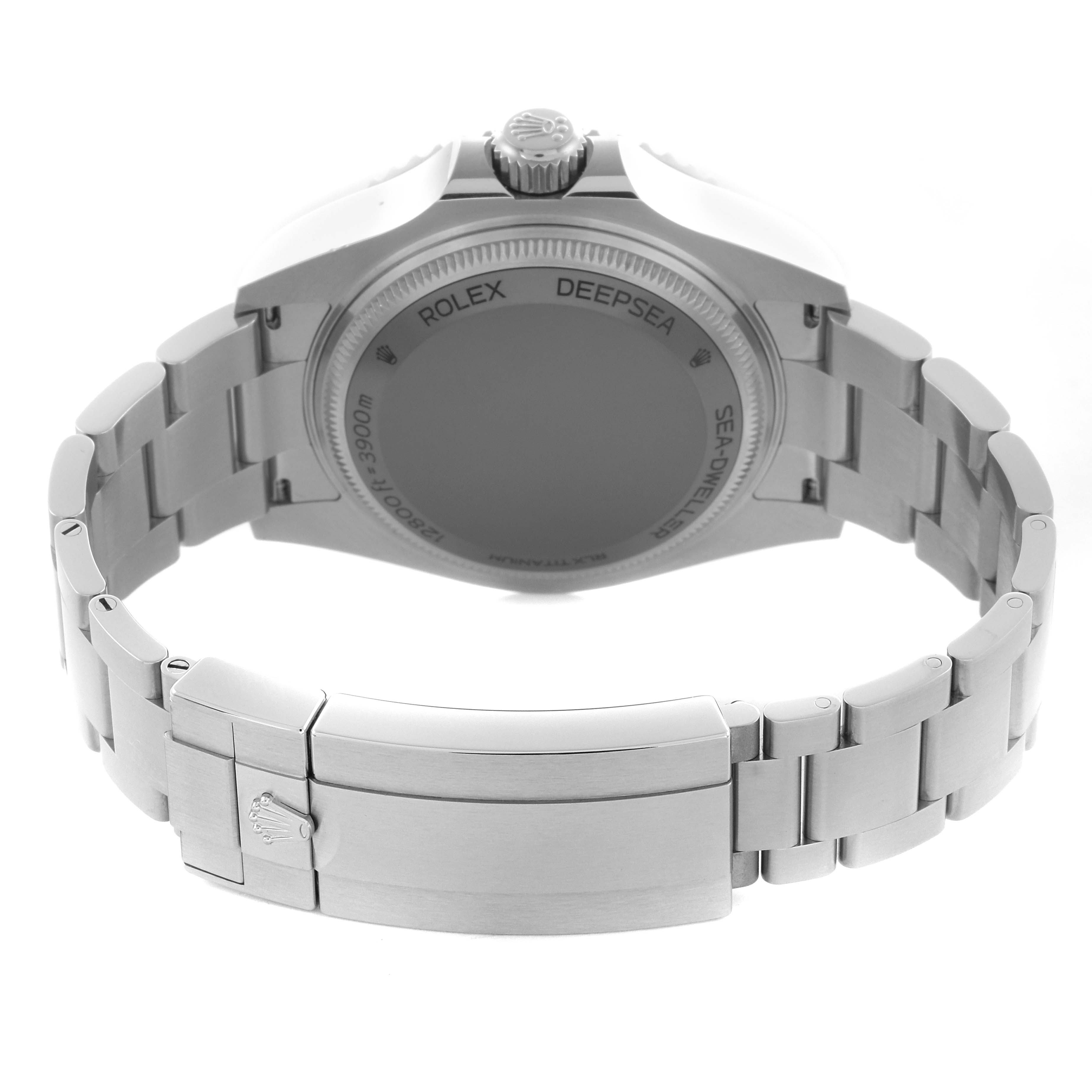 The image shows the back case and bracelet of a Rolex Sea-Dweller 136660 Men
s Stainless Steel Black Dial 136660 Men
s Stainless Steel Black Dial watch from a rear angle.