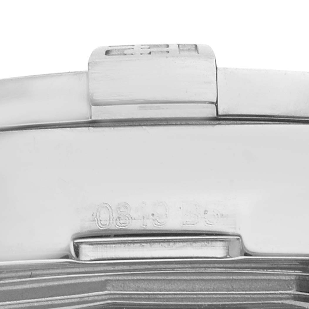 Close-up of the Breitling Avenger A3239011/C930 Men's Stainless Steel Mother of Pearl Dial A3239011/C930 Men's Stainless Steel Mother of Pearl Dial watch clasp showing engraved details.