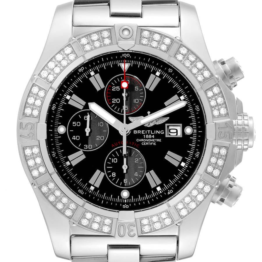 Breitling Super Avenger Chronograph Diamond Steel Mens Watch A13370 SwissWatchExpo